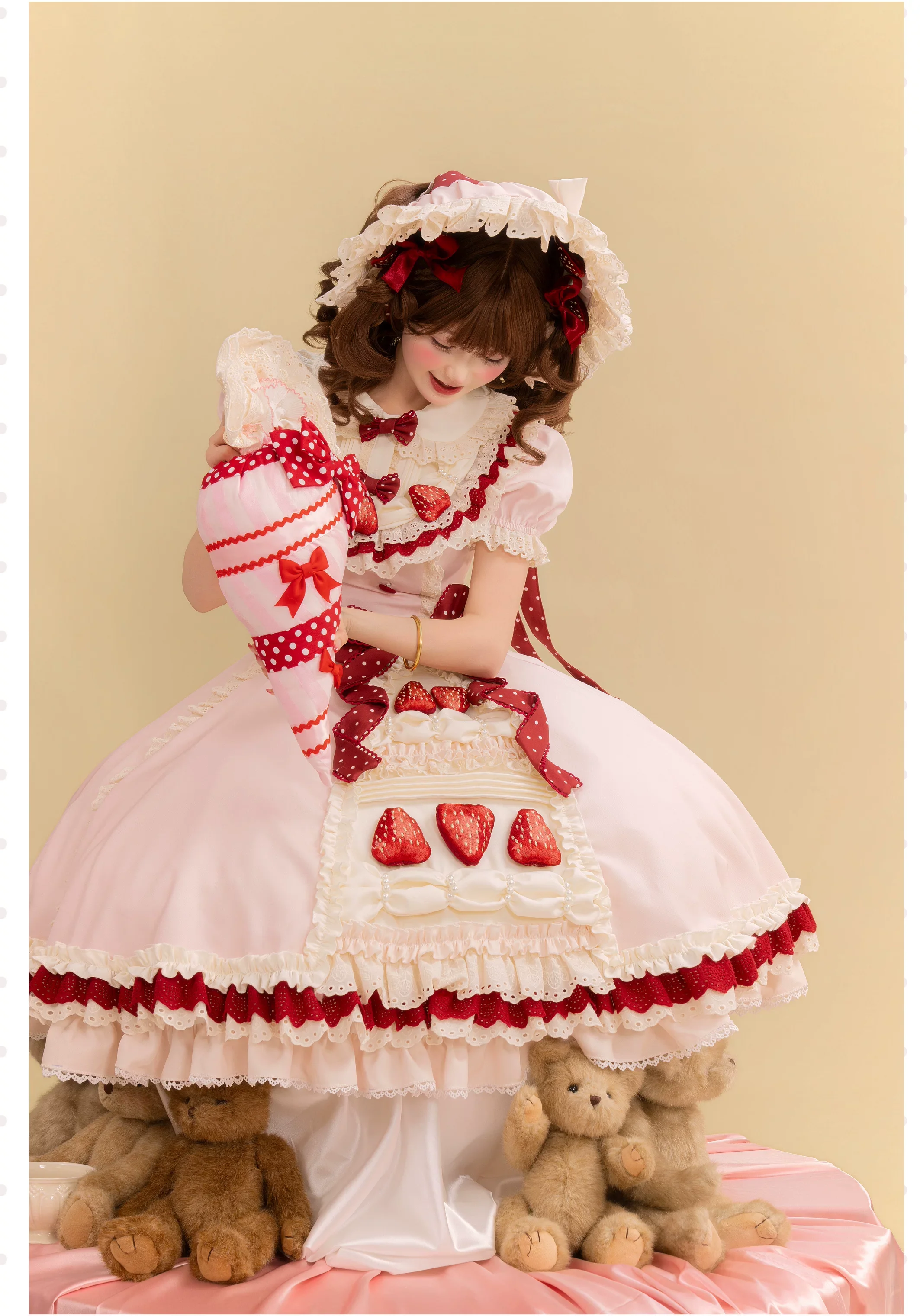 Strawberry Cake - Old School Lolita Dress, Detachable Sleeves - Image 9