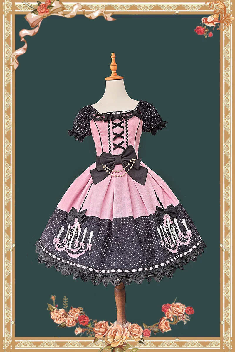 Chandelier - Old School Lolita Dress, Polka Dot, Chandelier Print