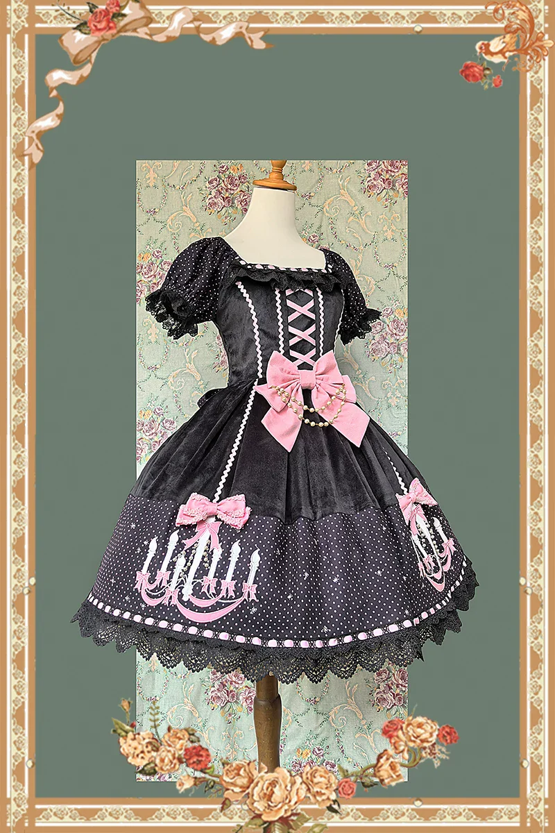 Chandelier - Old School Lolita Dress, Polka Dot, Chandelier Print - Image 13