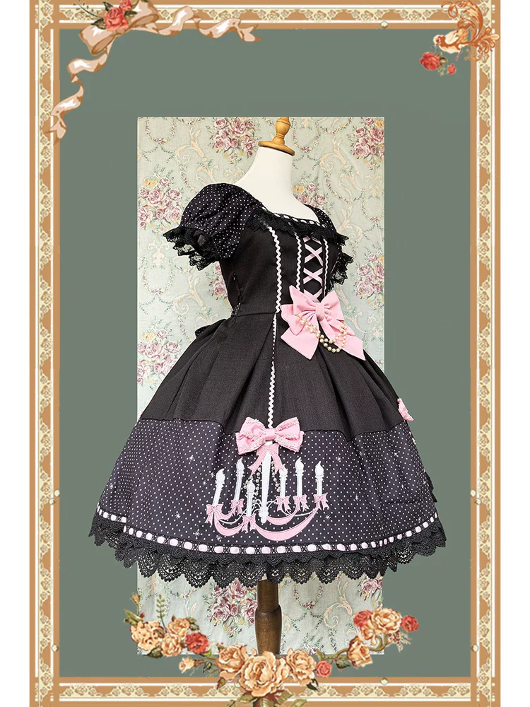 Chandelier - Old School Lolita Dress, Polka Dot, Chandelier Print - Image 16
