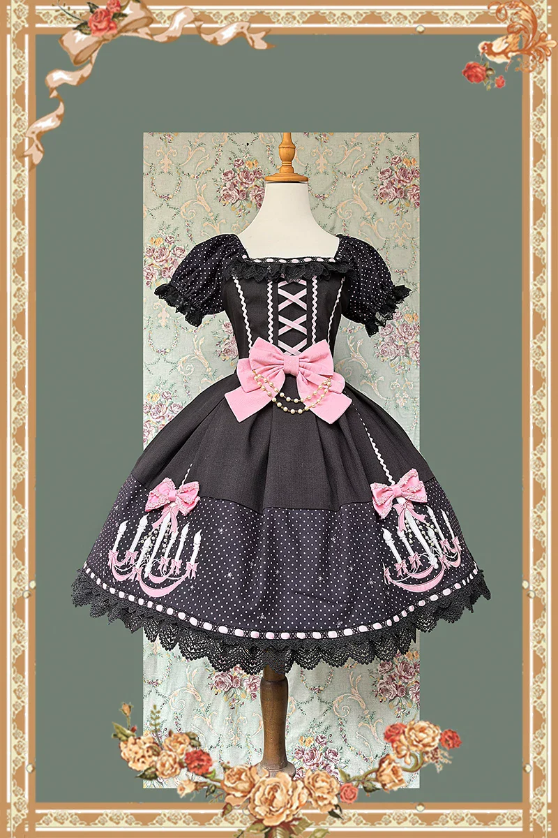 Chandelier - Old School Lolita Dress, Polka Dot, Chandelier Print - Image 3