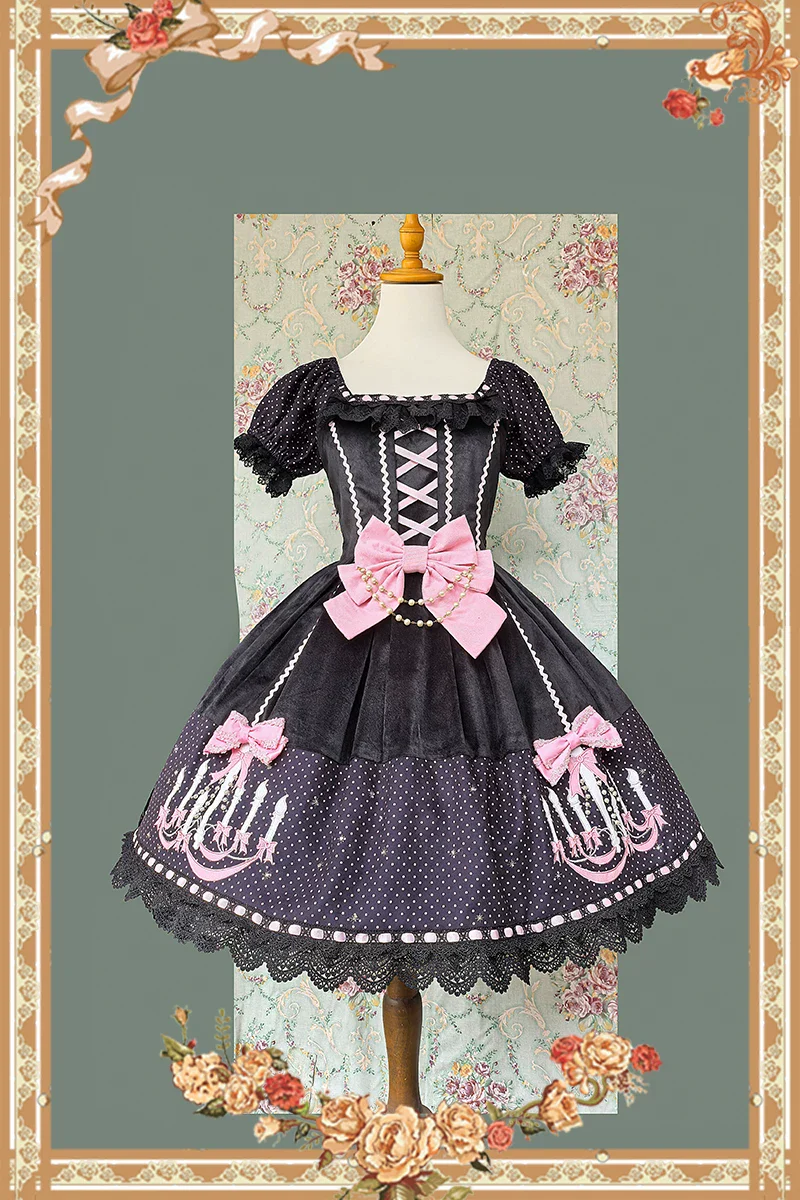 Chandelier - Old School Lolita Dress, Polka Dot, Chandelier Print - Image 4