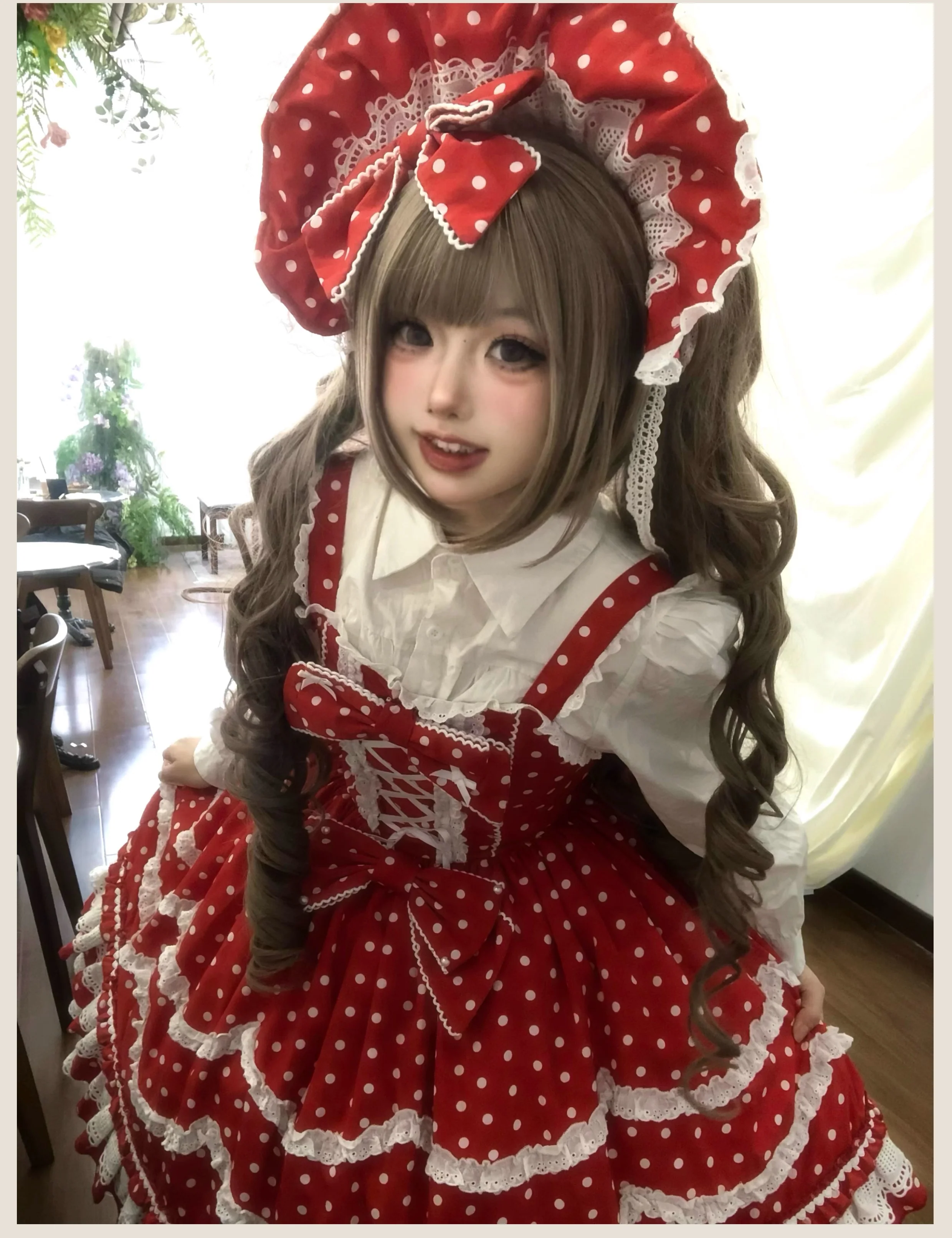 TaTaTa Lolita - Polka Bailys - Old School Lolita JSK Suit Red White Polka Dot Dress - Image 11
