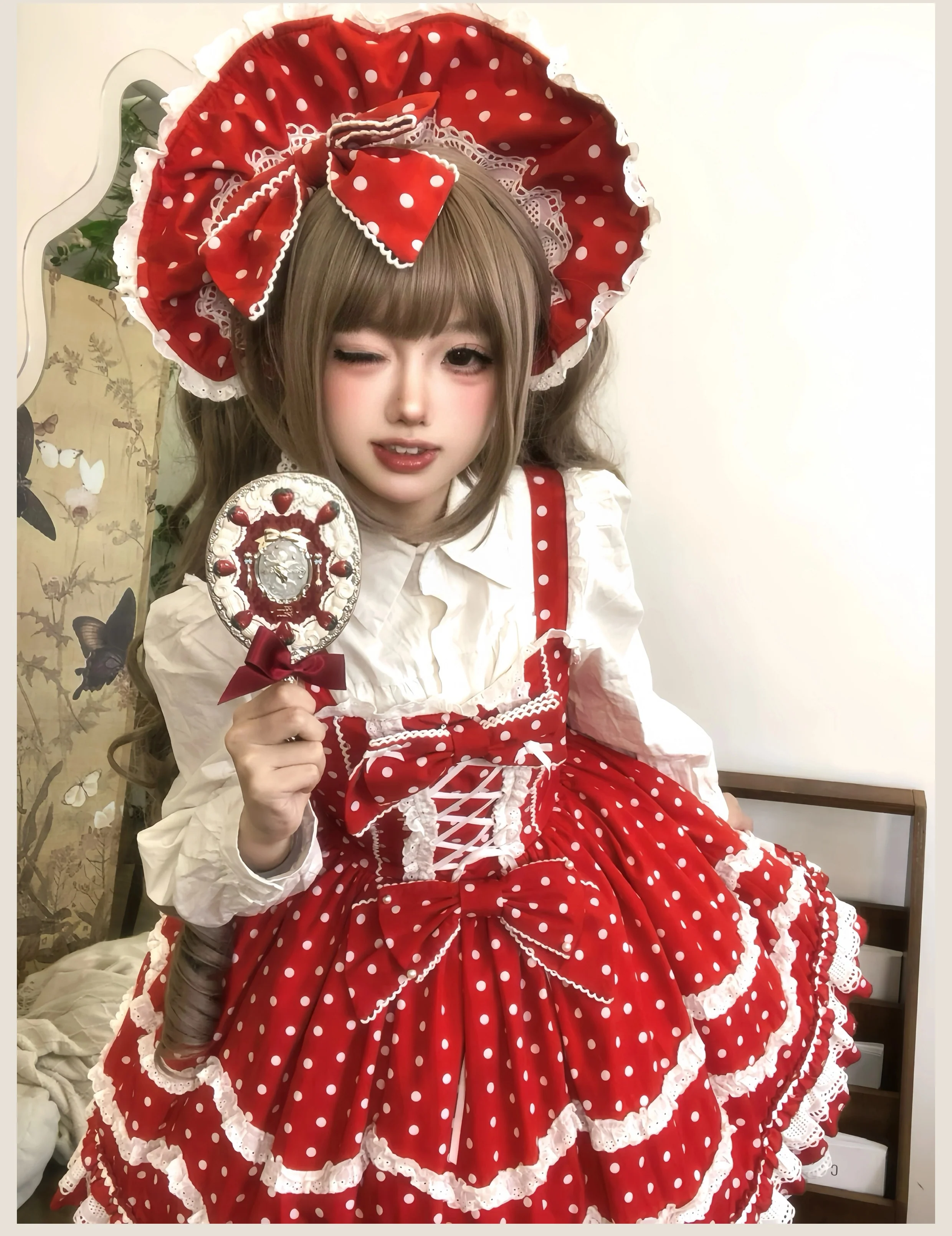 TaTaTa Lolita - Polka Bailys - Old School Lolita JSK Suit Red White Polka Dot Dress - Image 12