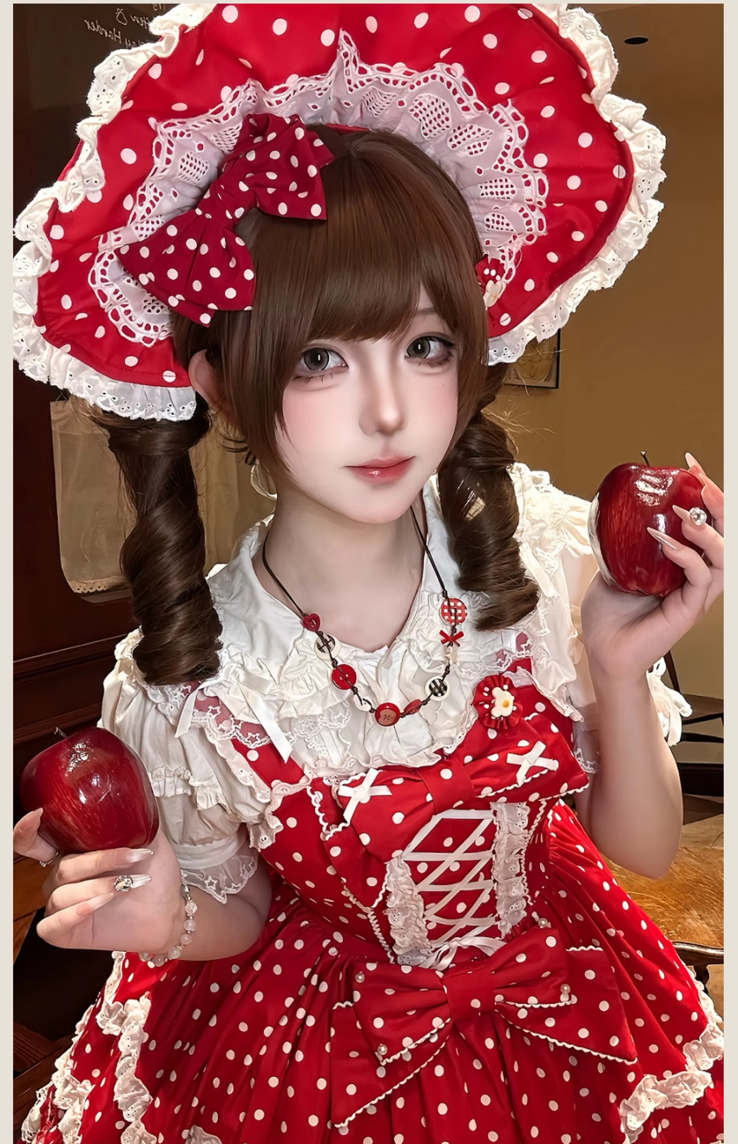 TaTaTa Lolita - Polka Bailys - Old School Lolita JSK Suit Red White Polka Dot Dress - Image 17