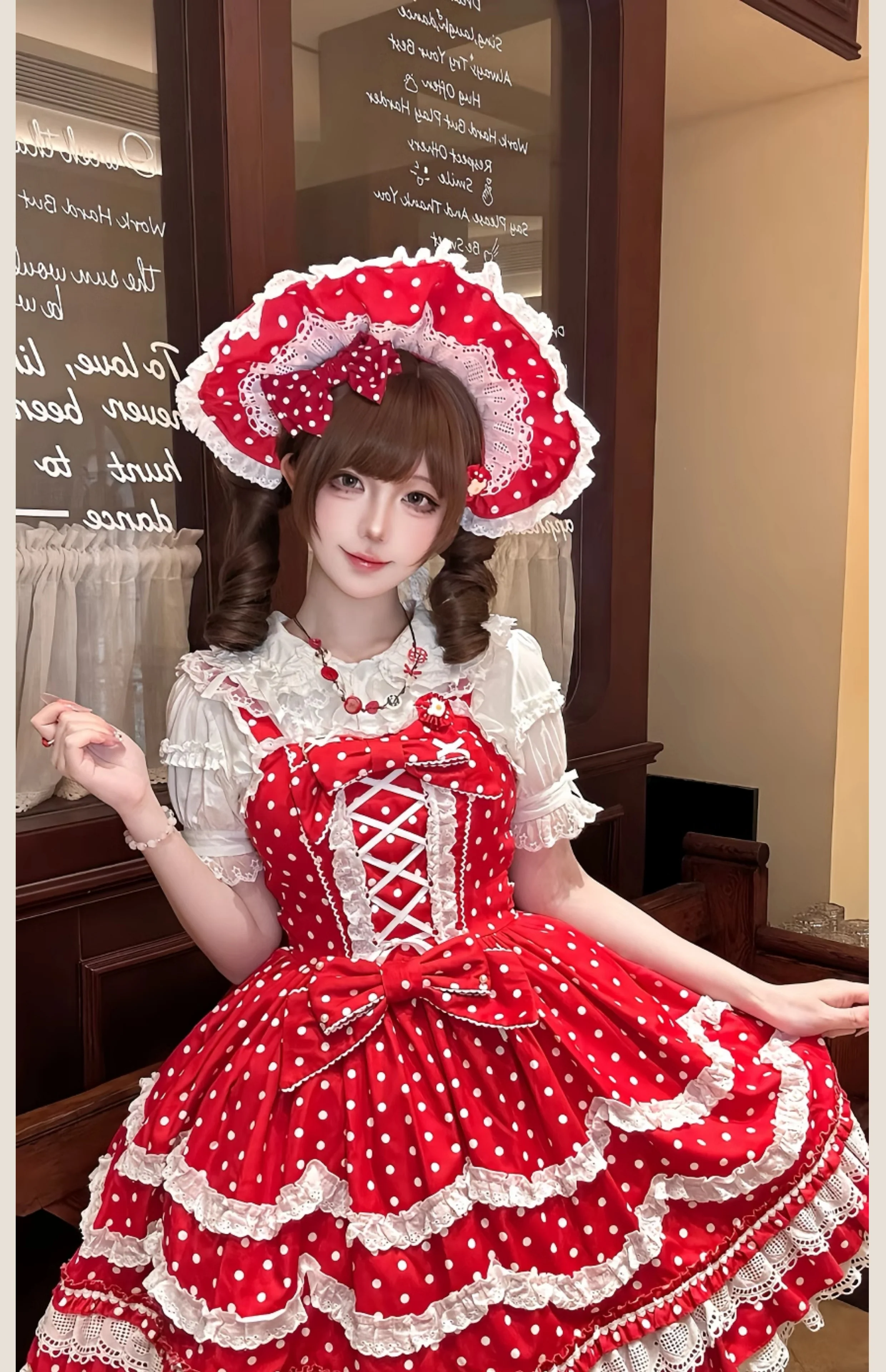 TaTaTa Lolita - Polka Bailys - Old School Lolita JSK Suit Red White Polka Dot Dress - Image 18