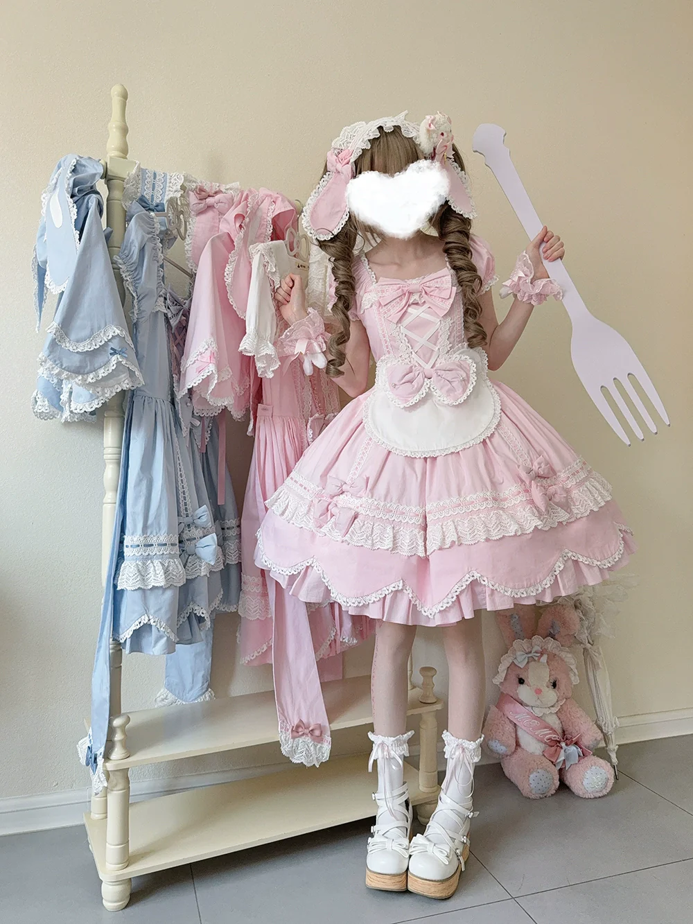 Vintage Petal Rabbit - Old School Lolita OP Cotton Dress With Petal-Shaped Hem - Image 21