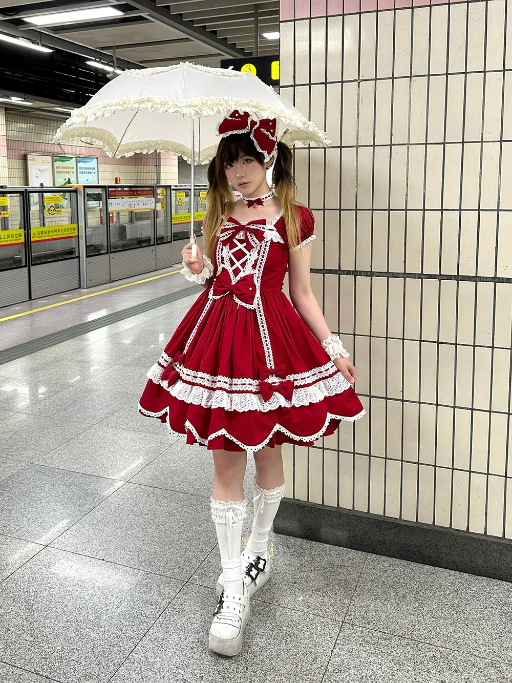 Vintage Petal Rabbit - Old School Lolita OP Cotton Dress With Petal-Shaped Hem - Image 26