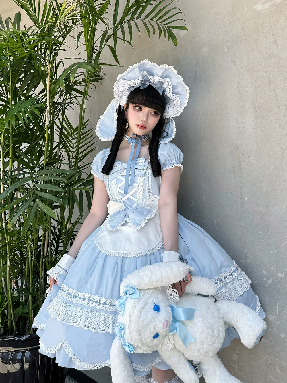 Vintage Petal Rabbit - Old School Lolita OP Cotton Dress With Petal-Shaped Hem - Image 36