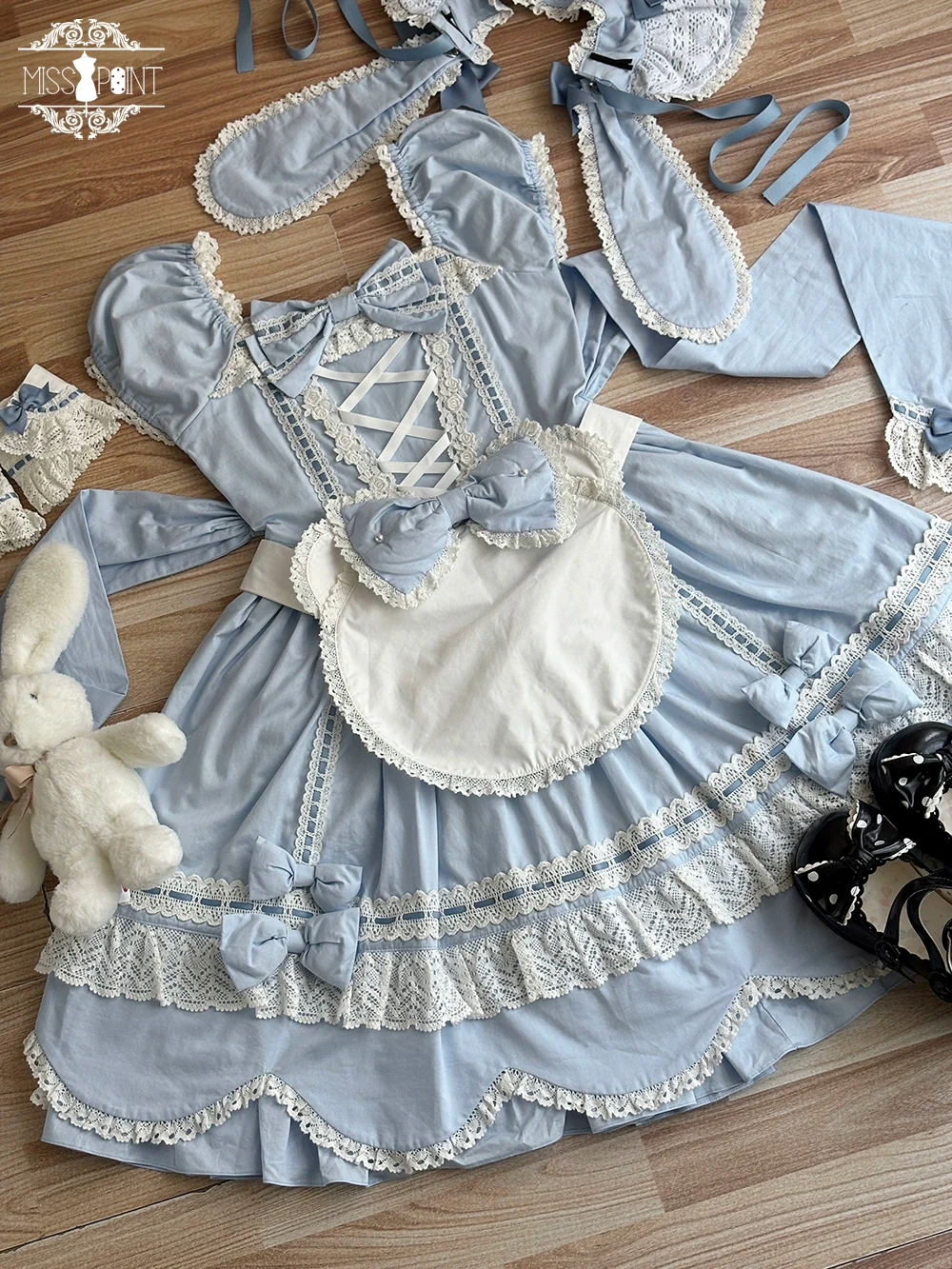 Vintage Petal Rabbit - Old School Lolita OP Cotton Dress With Petal-Shaped Hem - Image 61