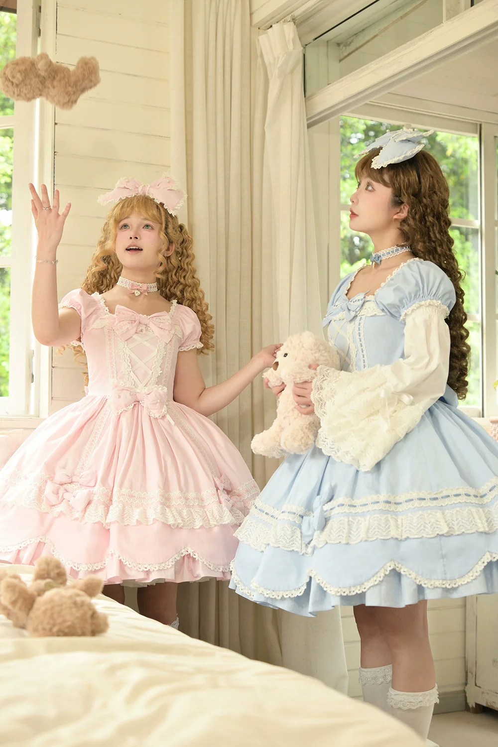 Vintage Petal Rabbit - Old School Lolita OP Cotton Dress With Petal-Shaped Hem - Image 7