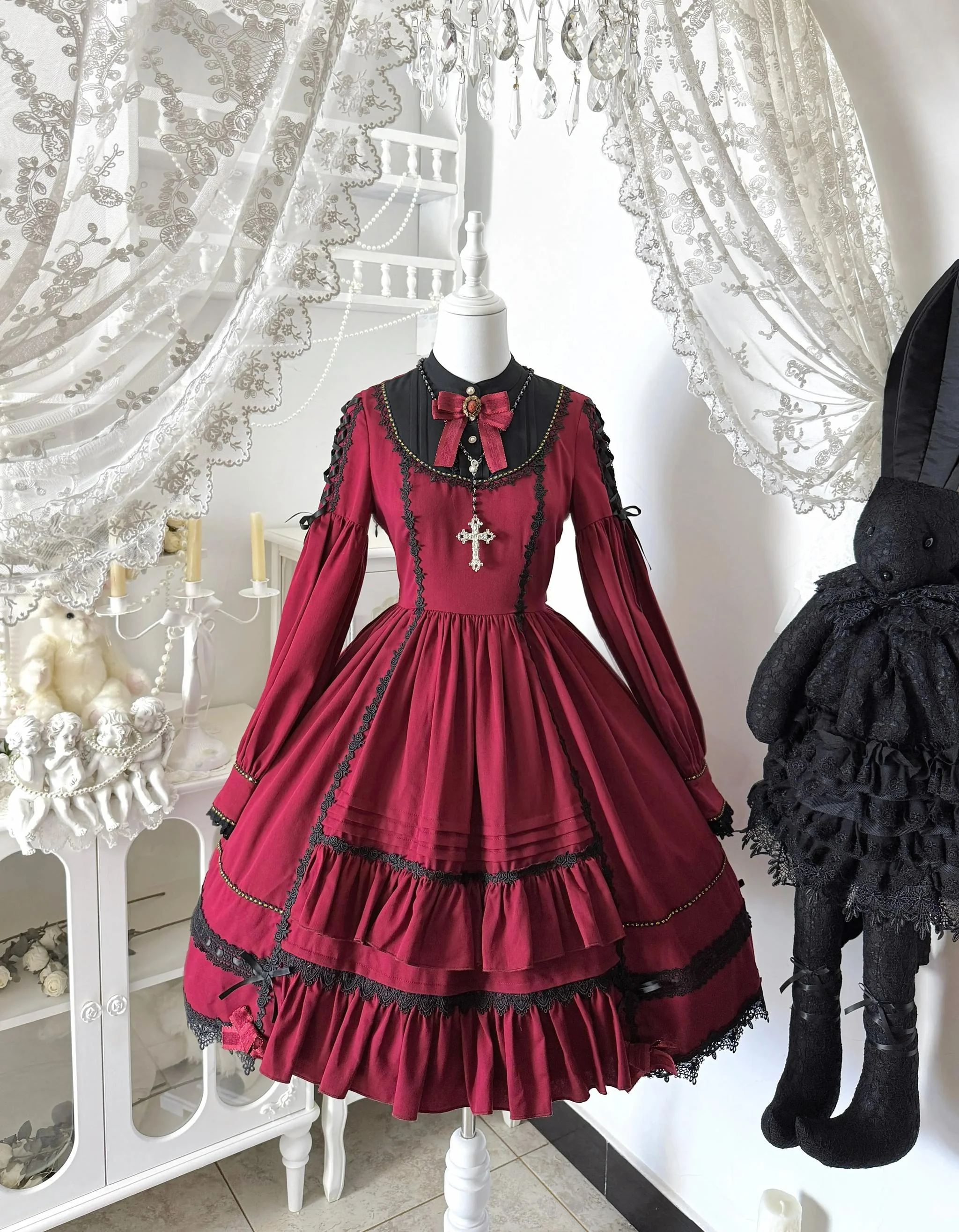 Ningyo Night - Old School Lolita OP Dress, Peter Pan Collar Cape - Image 25