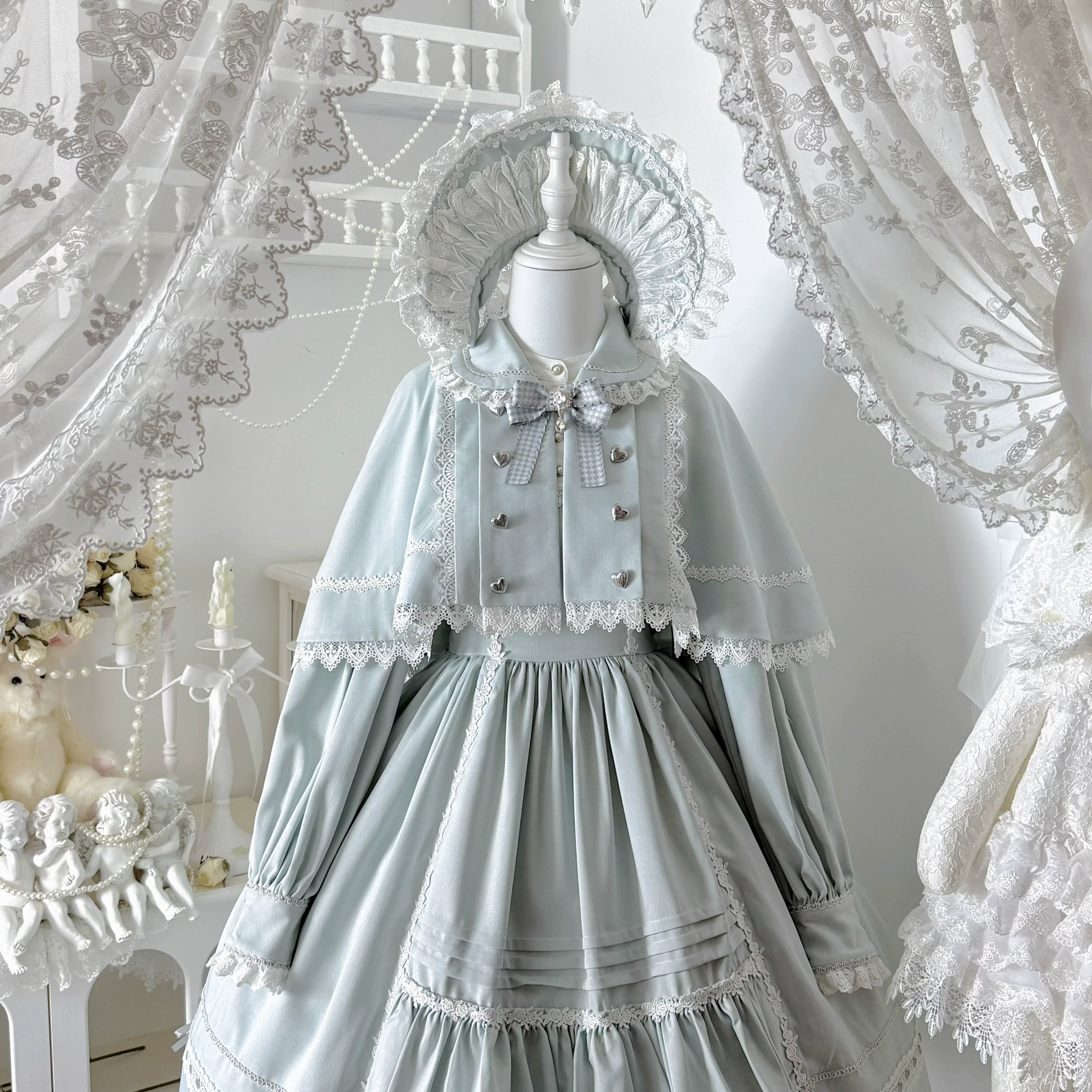 Ningyo Night - Old School Lolita OP Dress, Peter Pan Collar Cape - Image 34