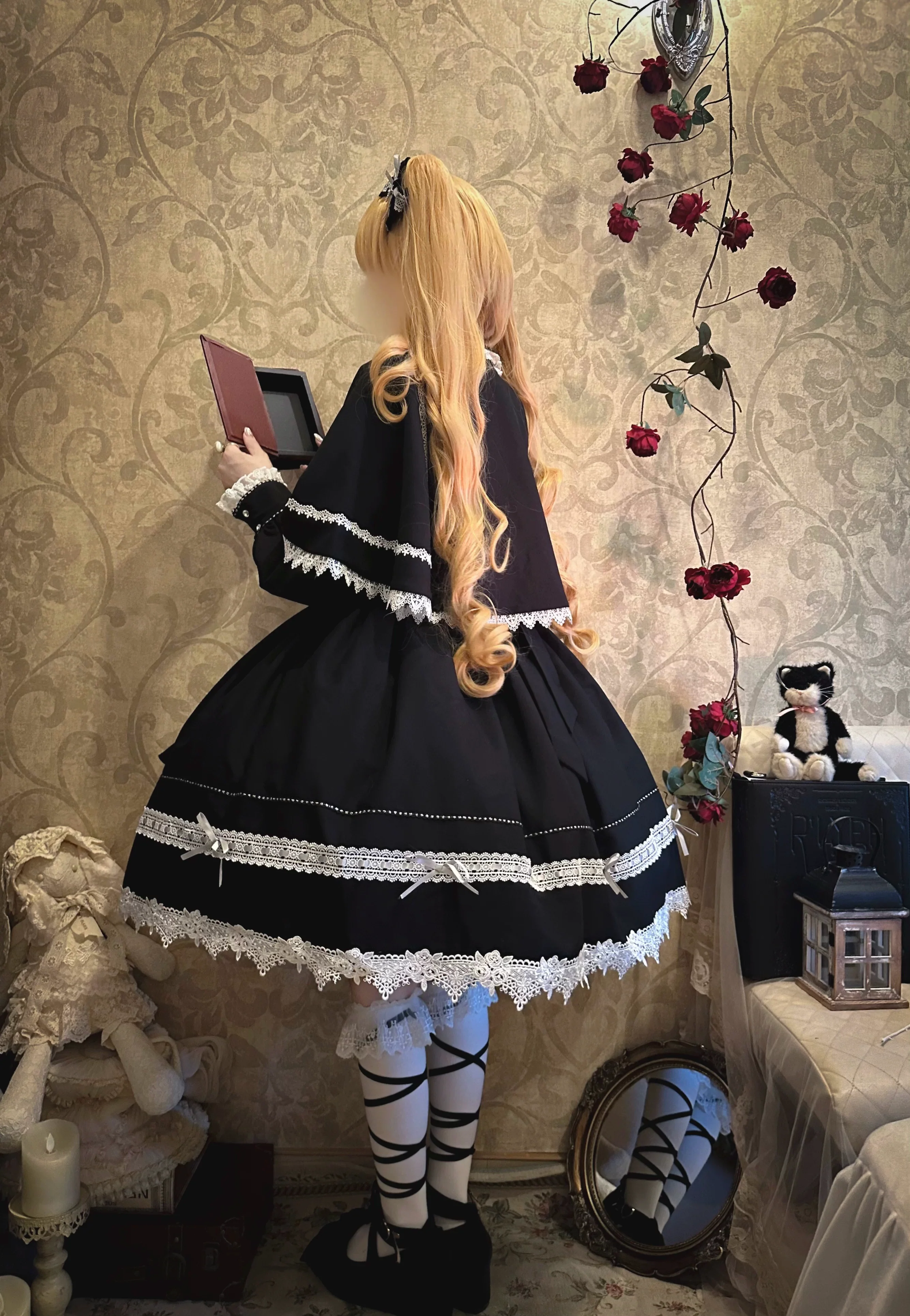 Ningyo Night - Old School Lolita OP Dress, Peter Pan Collar Cape - Image 9