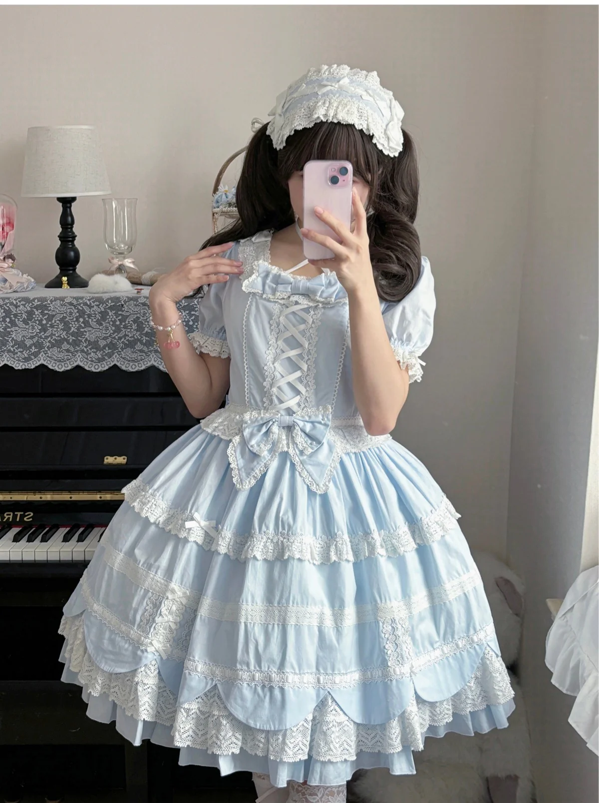 AerialCat - Cream Petals - Old School Lolita OP Tiered Ruffles Cotton Dress