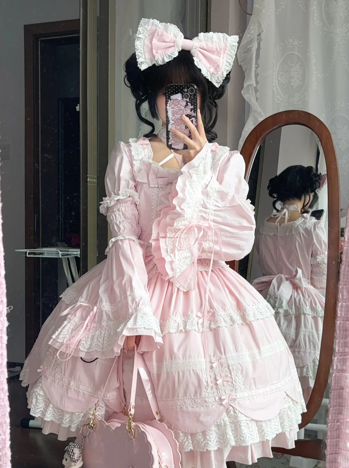 AerialCat - Cream Petals - Old School Lolita OP Tiered Ruffles Cotton Dress - Image 10