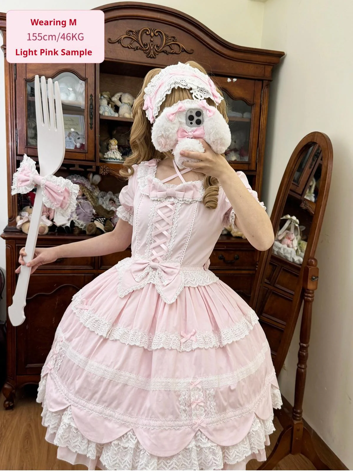 AerialCat - Cream Petals - Old School Lolita OP Tiered Ruffles Cotton Dress - Image 11