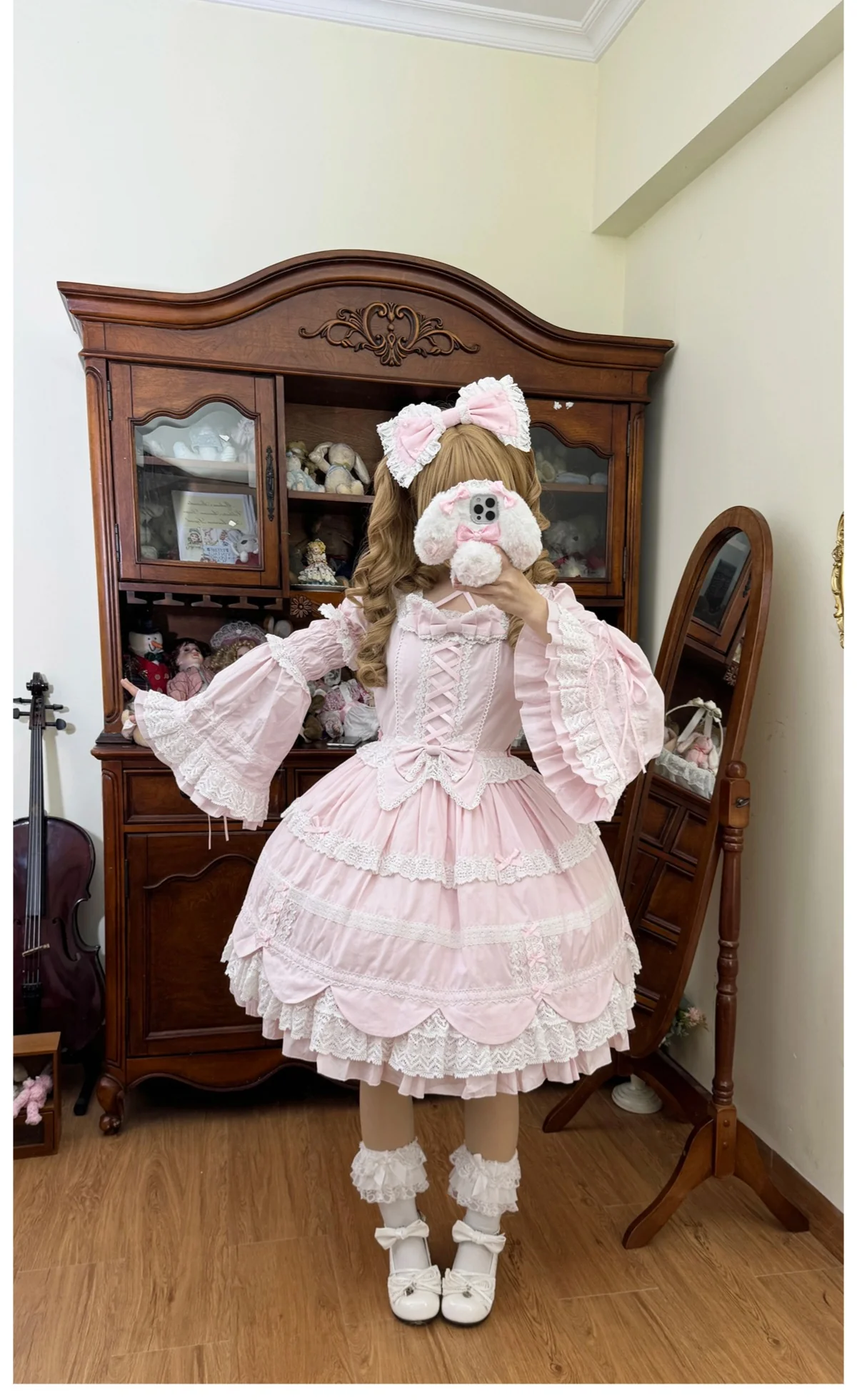 AerialCat - Cream Petals - Old School Lolita OP Tiered Ruffles Cotton Dress - Image 12