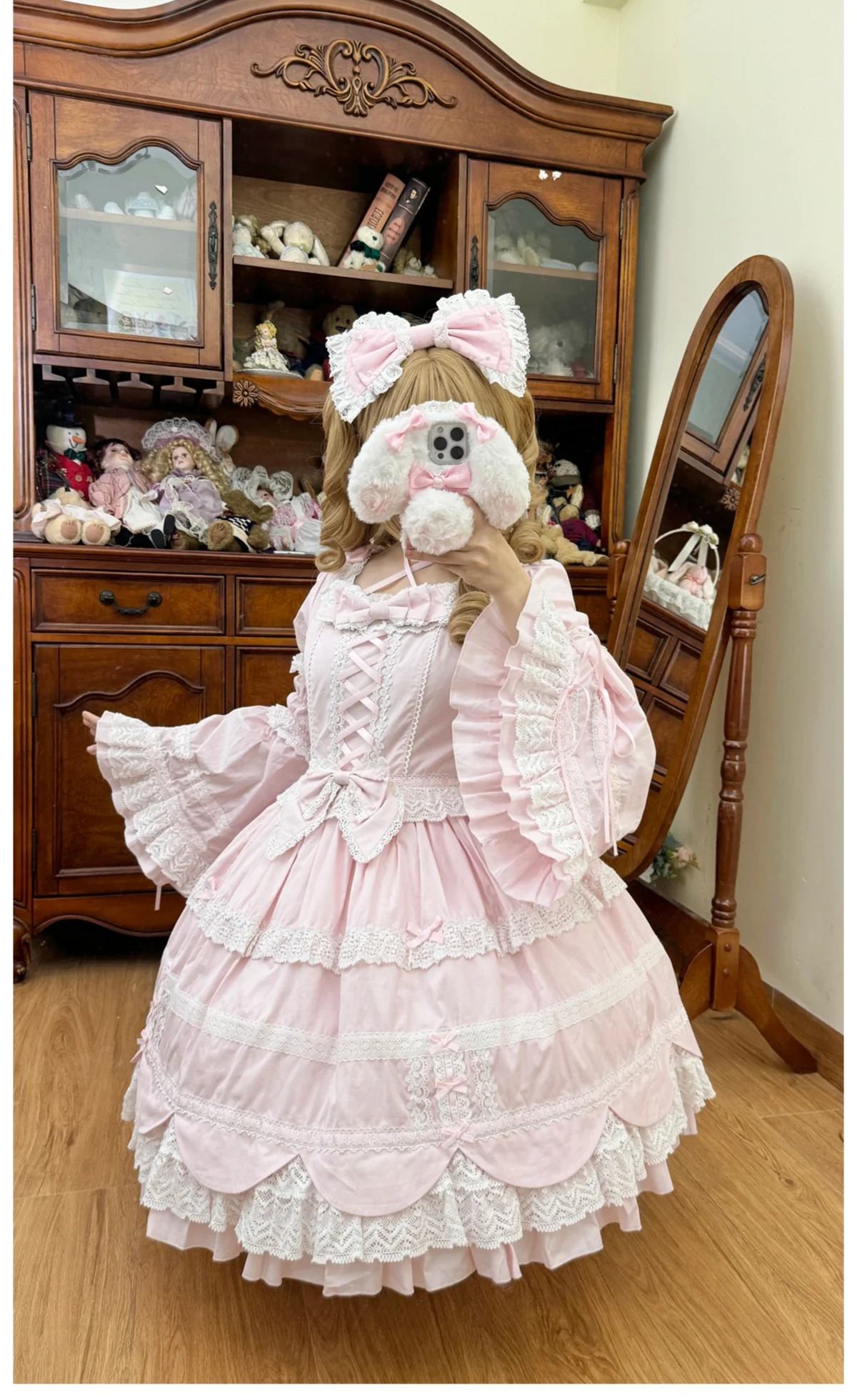 AerialCat - Cream Petals - Old School Lolita OP Tiered Ruffles Cotton Dress - Image 13