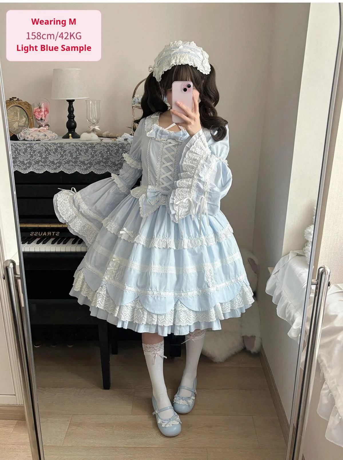 AerialCat - Cream Petals - Old School Lolita OP Tiered Ruffles Cotton Dress - Image 14