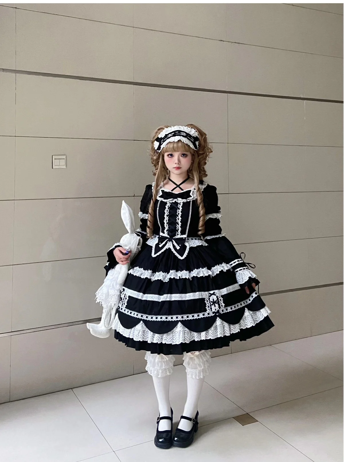 AerialCat - Cream Petals - Old School Lolita OP Tiered Ruffles Cotton Dress - Image 18
