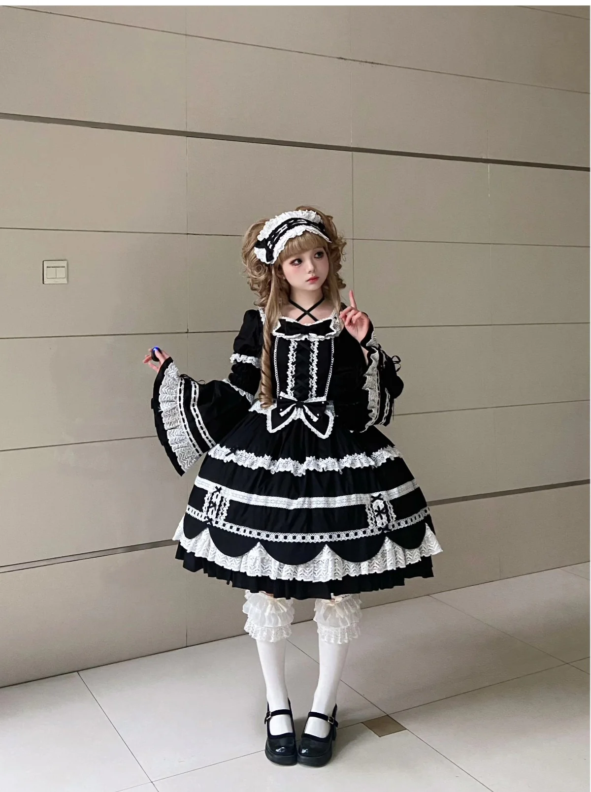 AerialCat - Cream Petals - Old School Lolita OP Tiered Ruffles Cotton Dress - Image 19