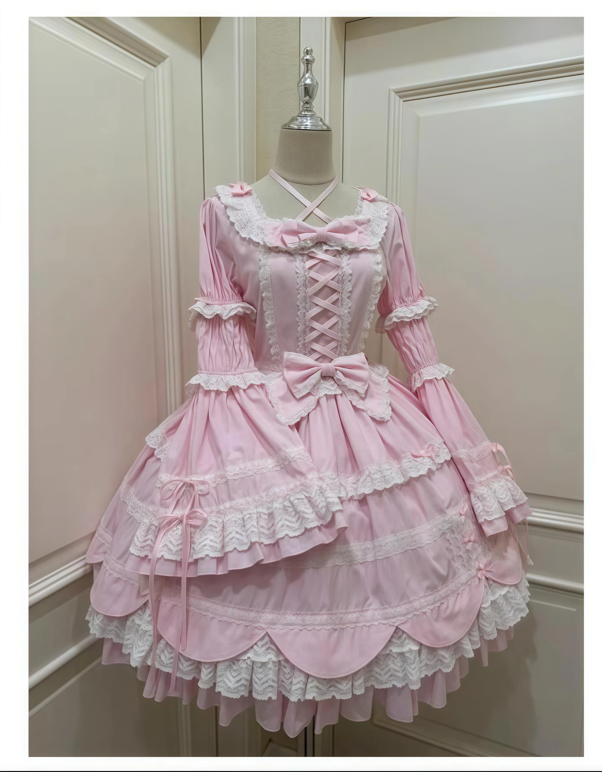 AerialCat - Cream Petals - Old School Lolita OP Tiered Ruffles Cotton Dress - Image 22