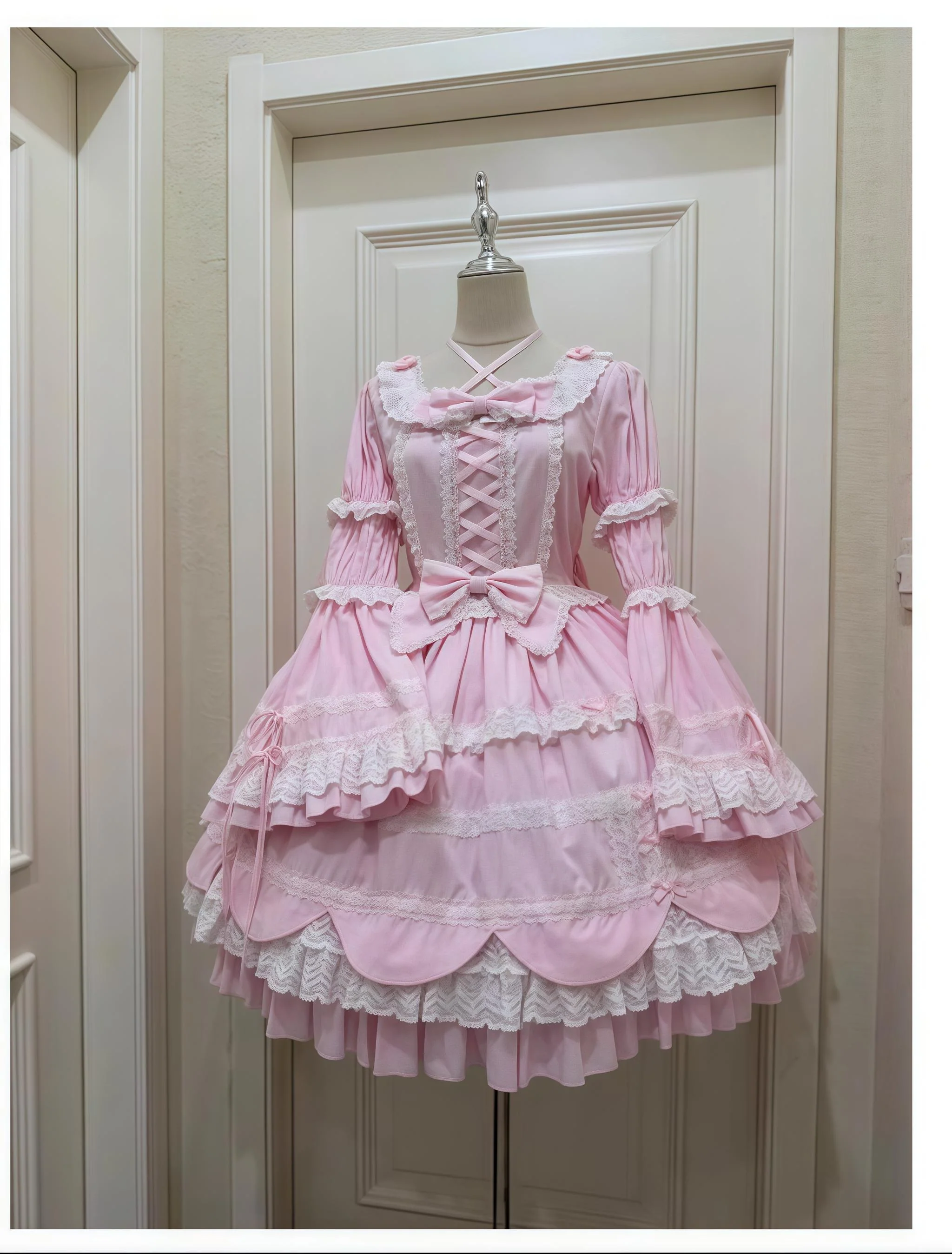 AerialCat - Cream Petals - Old School Lolita OP Tiered Ruffles Cotton Dress - Image 23