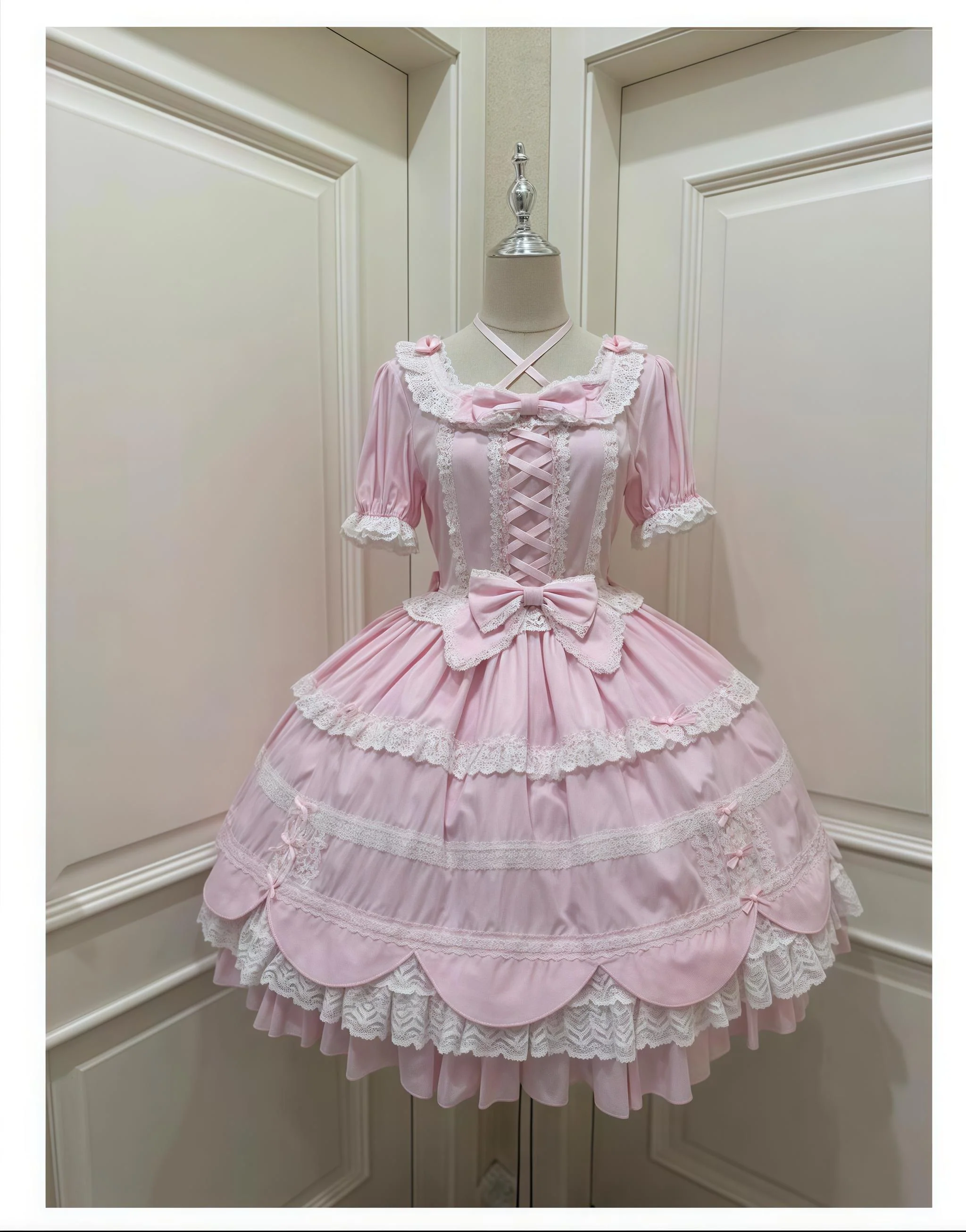 AerialCat - Cream Petals - Old School Lolita OP Tiered Ruffles Cotton Dress - Image 24