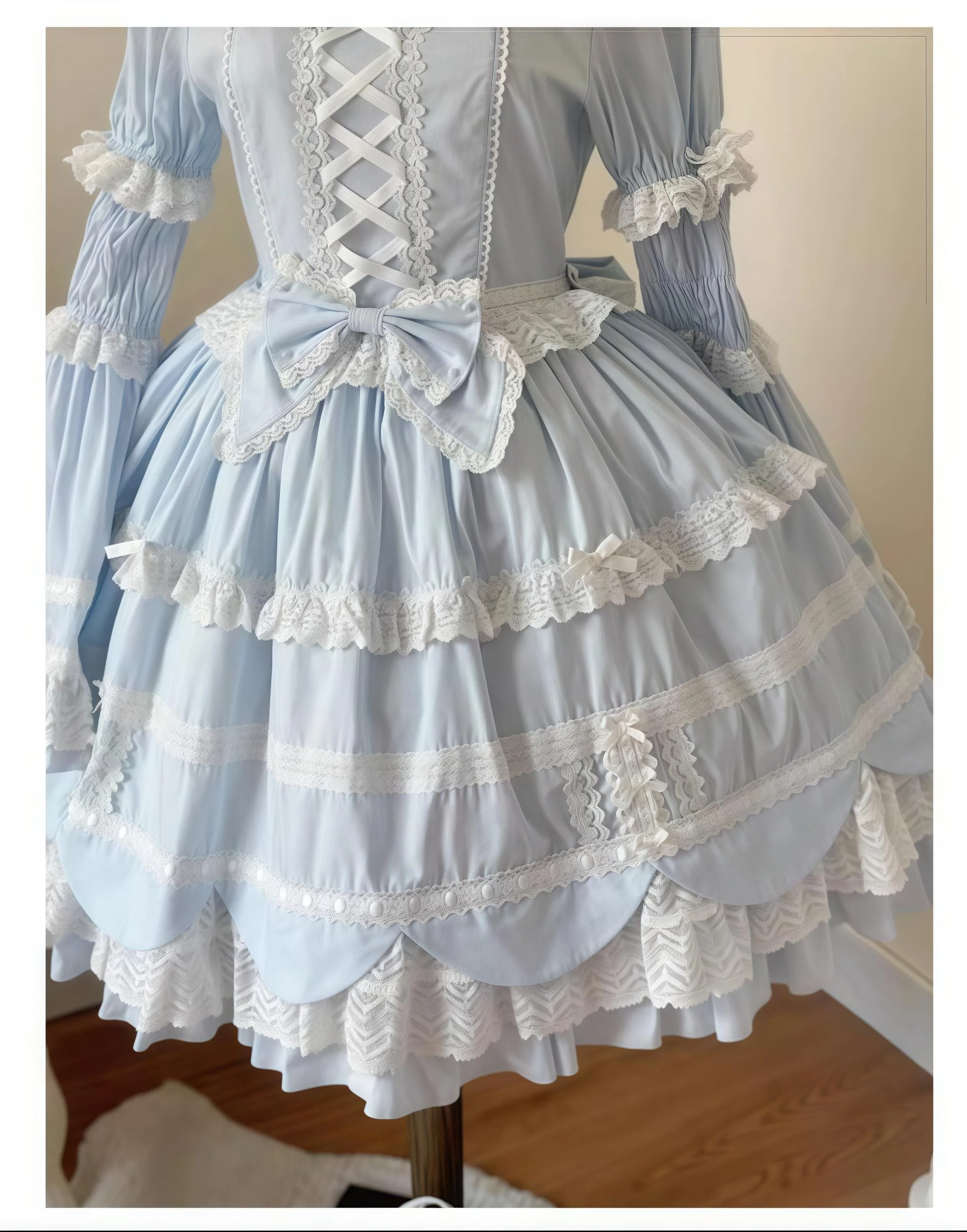 AerialCat - Cream Petals - Old School Lolita OP Tiered Ruffles Cotton Dress - Image 28