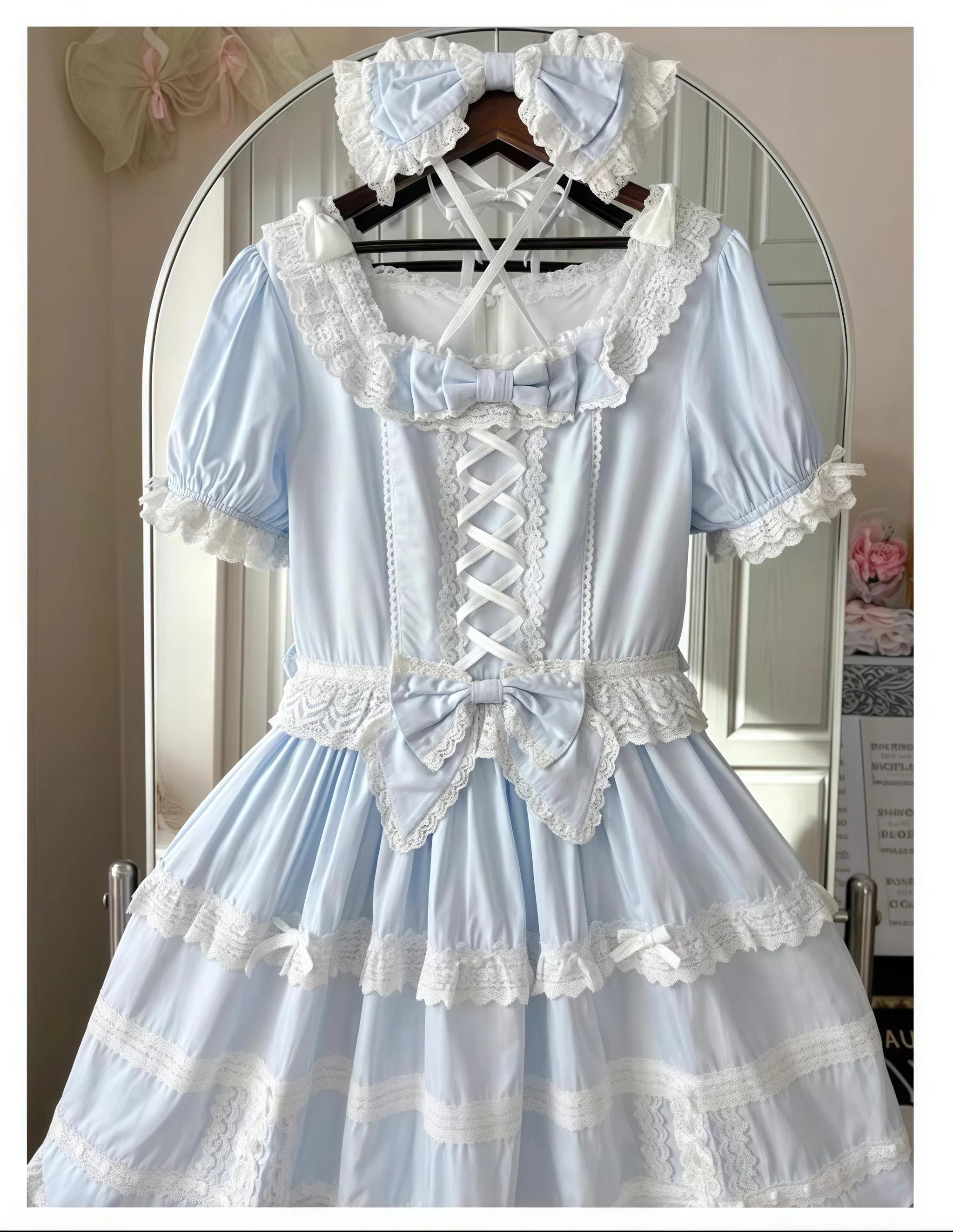 AerialCat - Cream Petals - Old School Lolita OP Tiered Ruffles Cotton Dress - Image 29