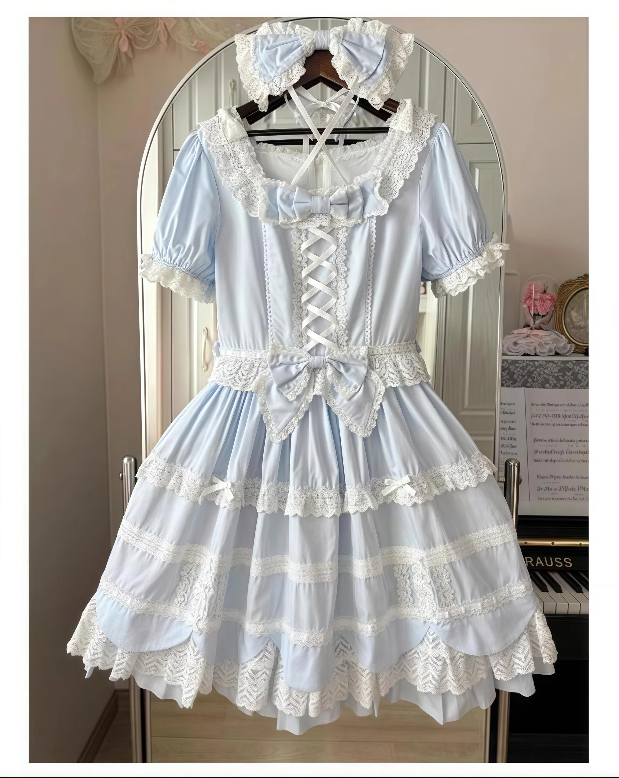 AerialCat - Cream Petals - Old School Lolita OP Tiered Ruffles Cotton Dress - Image 30
