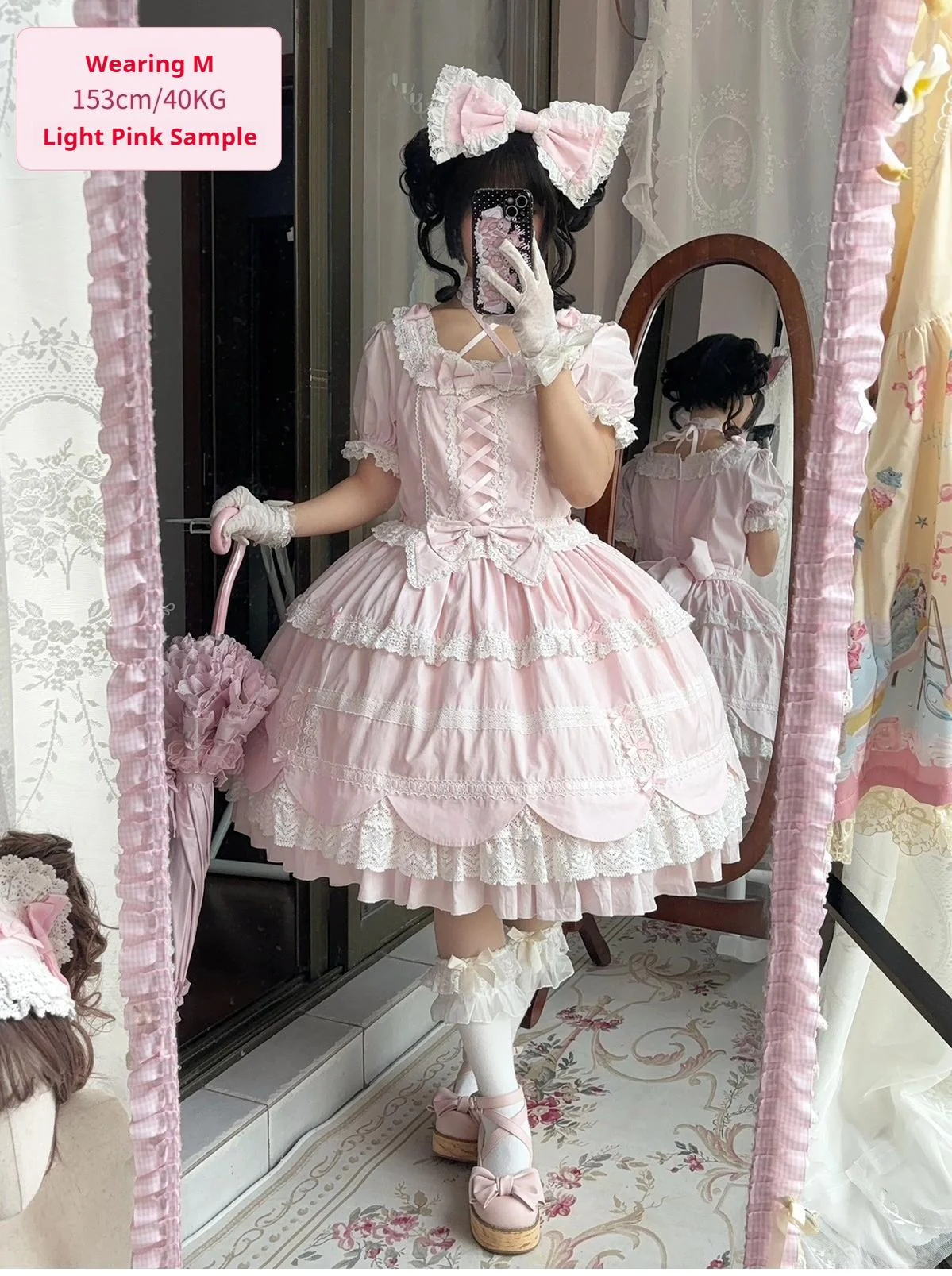 AerialCat - Cream Petals - Old School Lolita OP Tiered Ruffles Cotton Dress - Image 8