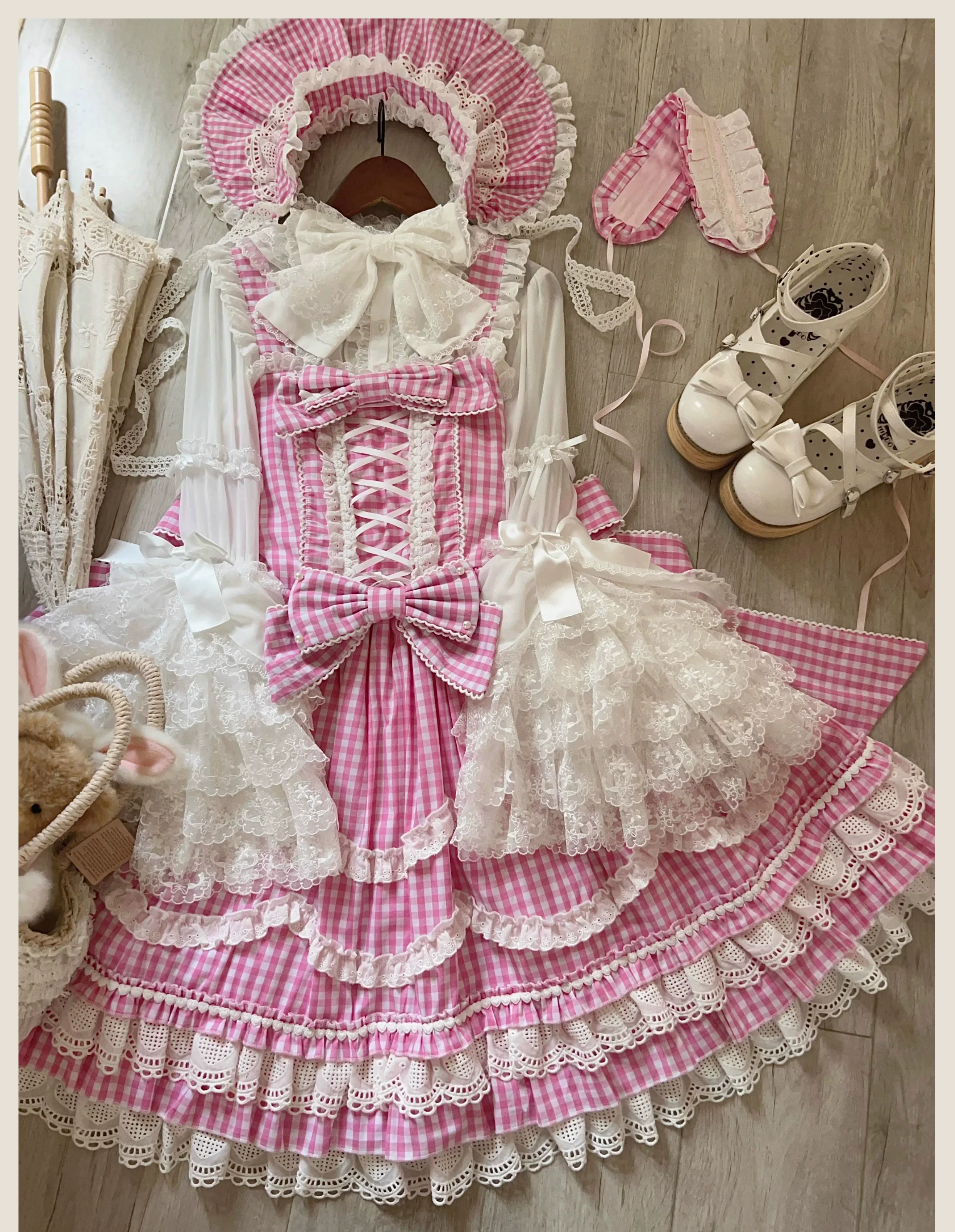 TaTaTa Lolita - Plaid Baileys - Old School Lolita Pink Plaid JSK - Image 33