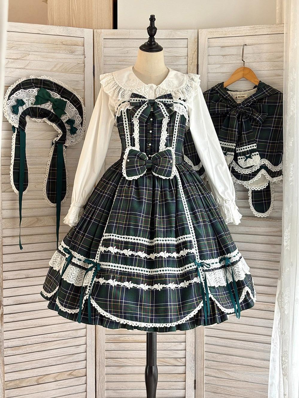 Plaid Petal Bunny - Old School Lolita Plaid JSK Dress, Side Pockets - Image 10