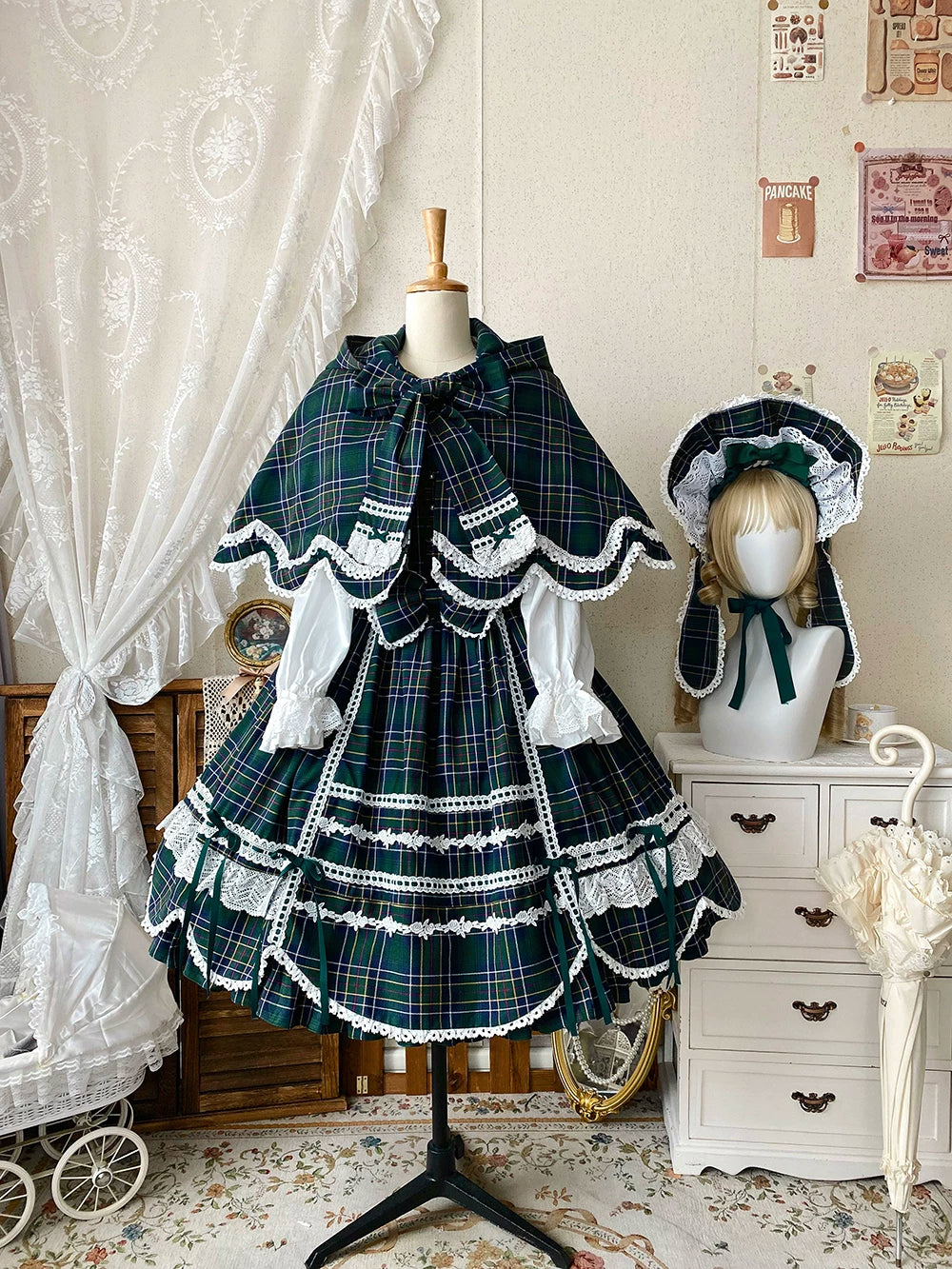 Plaid Petal Bunny - Old School Lolita Plaid JSK Dress, Side Pockets - Image 12
