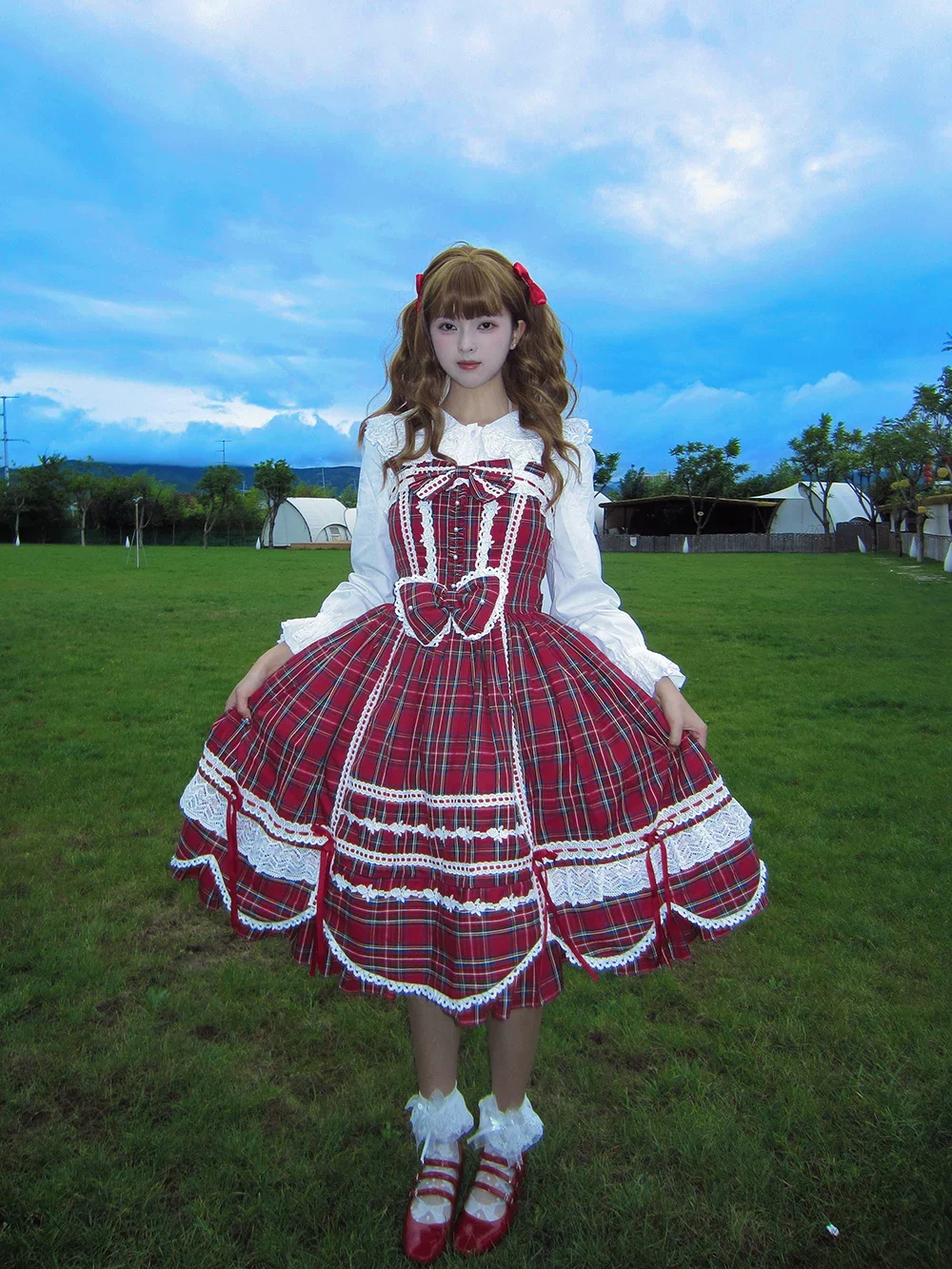 Plaid Petal Bunny - Old School Lolita Plaid JSK Dress, Side Pockets - Image 17