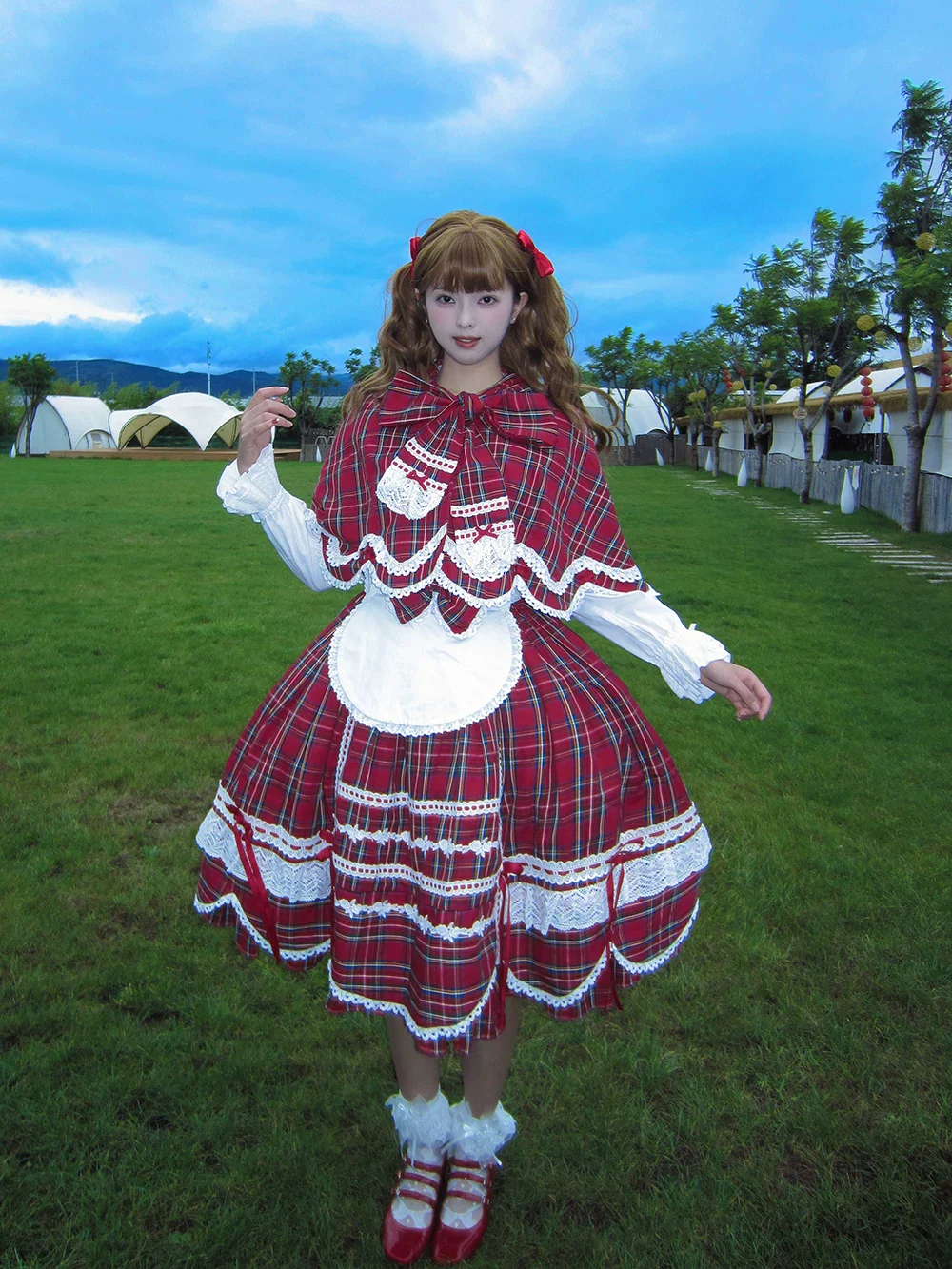Plaid Petal Bunny - Old School Lolita Plaid JSK Dress, Side Pockets - Image 18