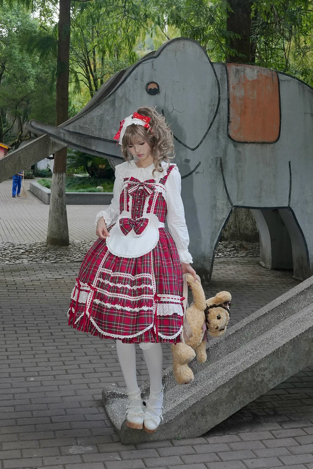 Plaid Petal Bunny - Old School Lolita Plaid JSK Dress, Side Pockets - Image 19