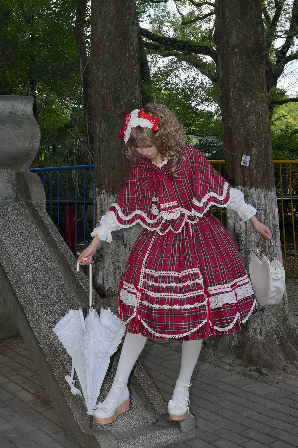 Plaid Petal Bunny - Old School Lolita Plaid JSK Dress, Side Pockets - Image 21