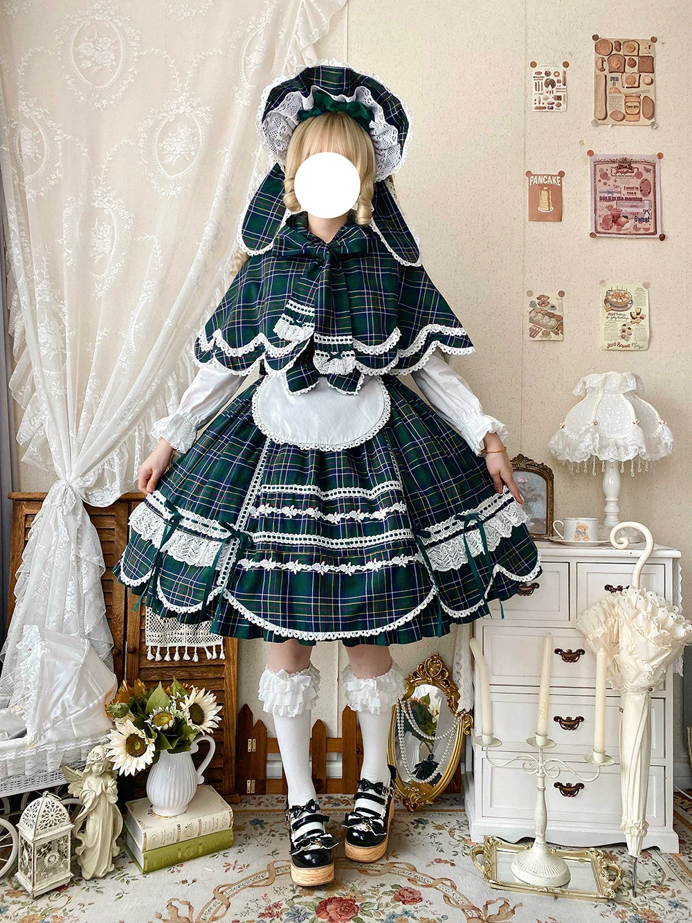 Plaid Petal Bunny - Old School Lolita Plaid JSK Dress, Side Pockets - Image 26