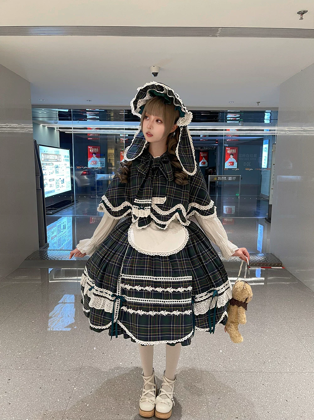 Plaid Petal Bunny - Old School Lolita Plaid JSK Dress, Side Pockets - Image 31