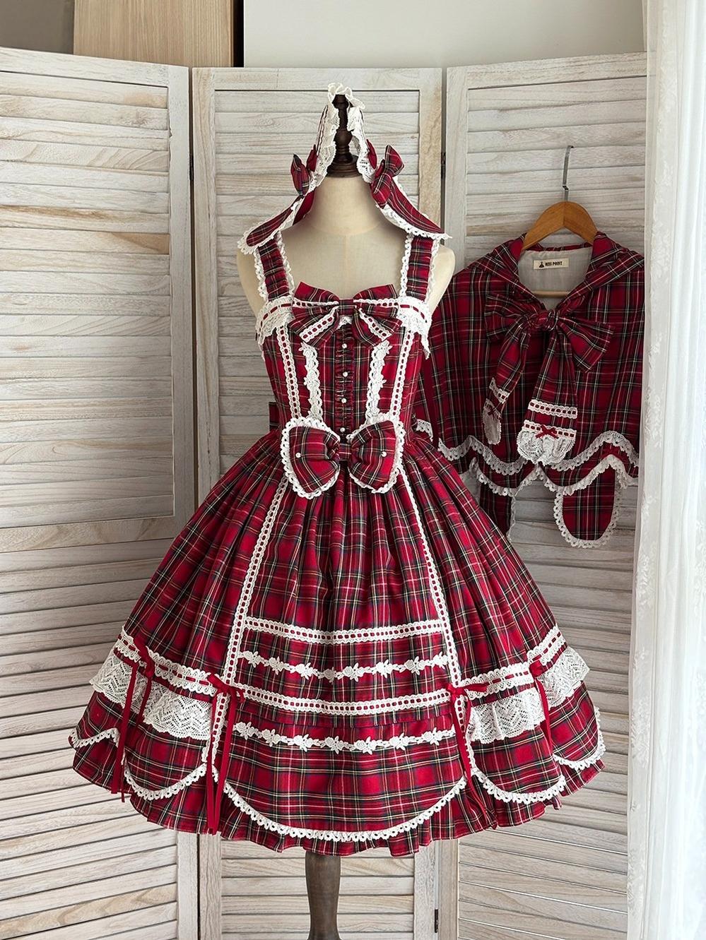Plaid Petal Bunny - Old School Lolita Plaid JSK Dress, Side Pockets - Image 6