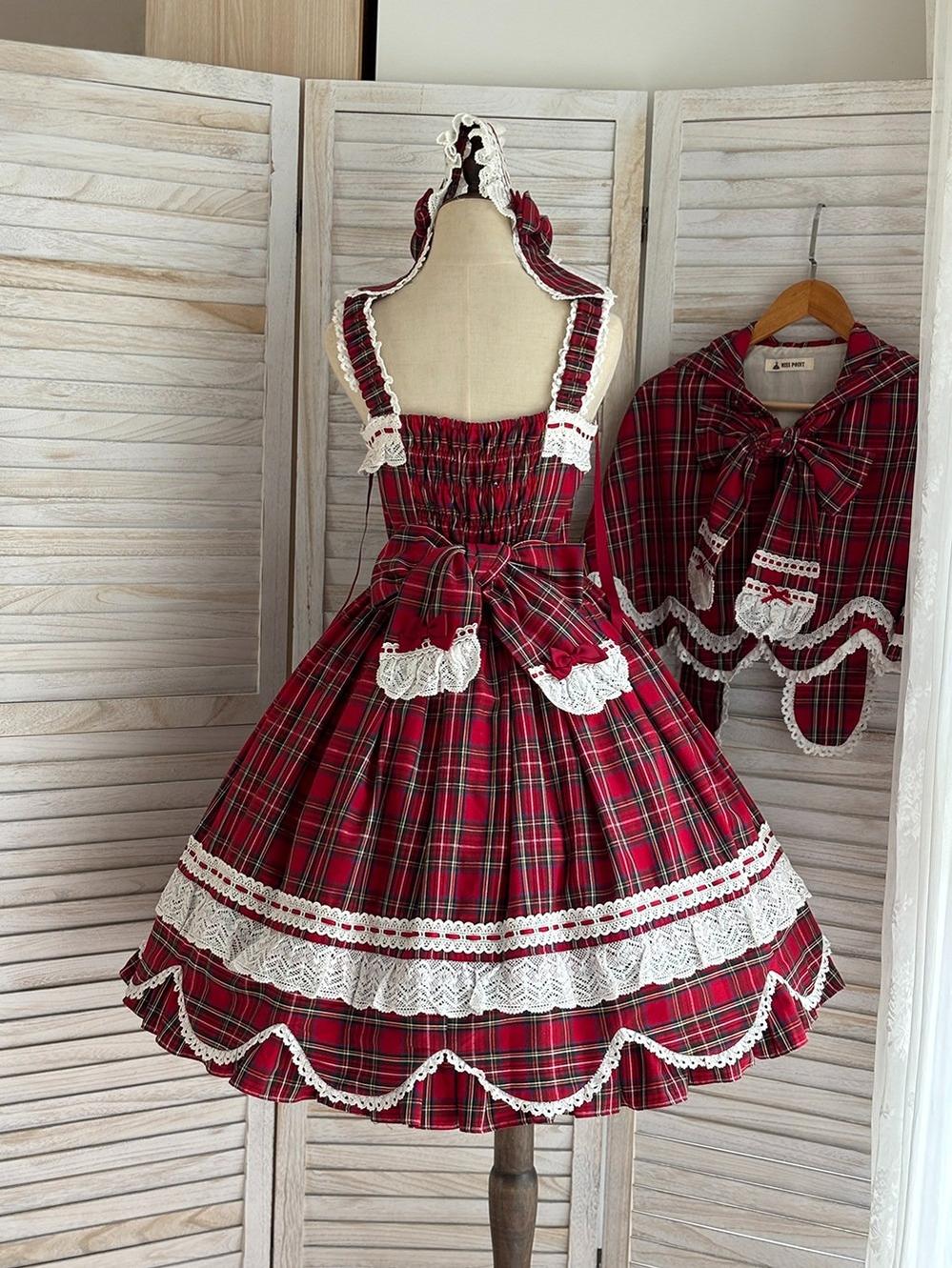 Plaid Petal Bunny - Old School Lolita Plaid JSK Dress, Side Pockets - Image 8