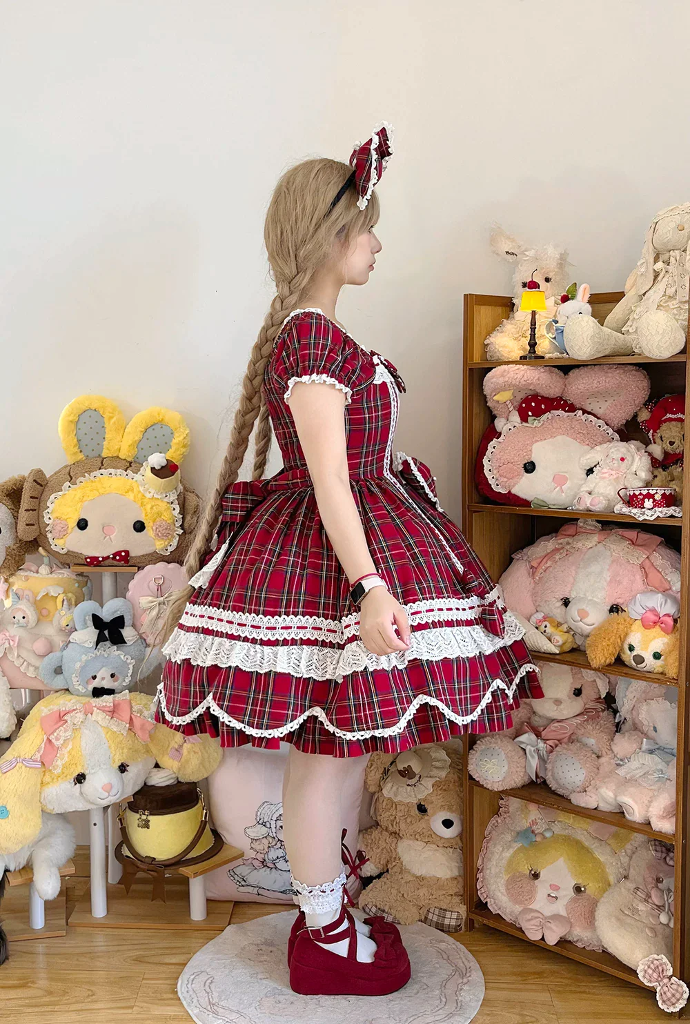 Plaid Petal Bunny - Old School Lolita Plaid OP Dress, Petal-shaped Hem - Image 16