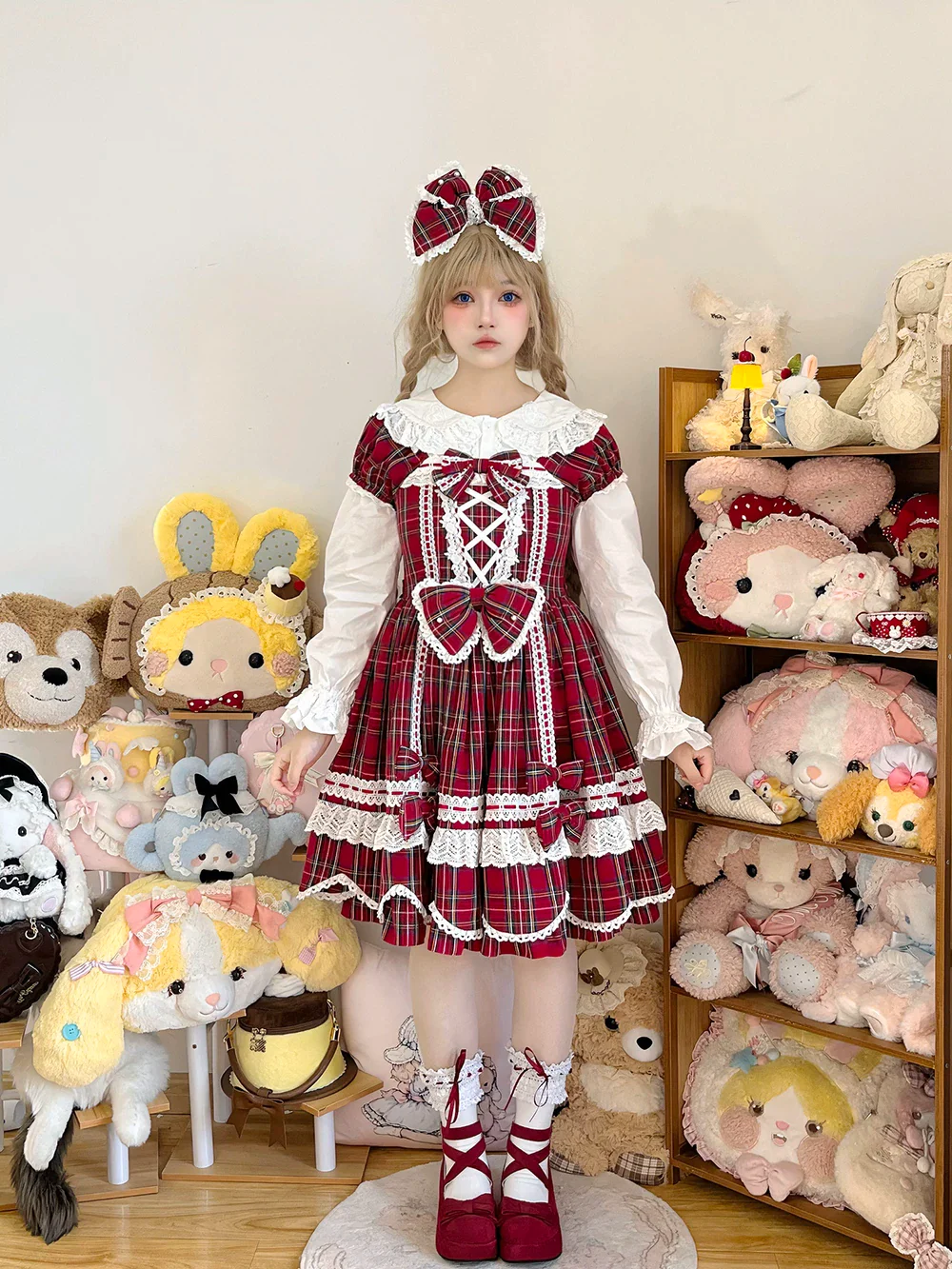 Plaid Petal Bunny - Old School Lolita Plaid OP Dress, Petal-shaped Hem - Image 17