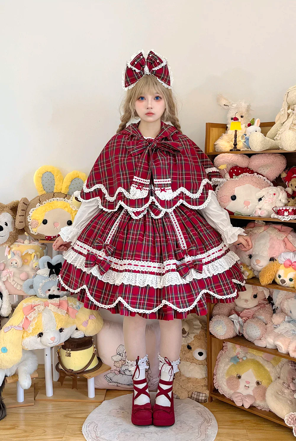 Plaid Petal Bunny - Old School Lolita Plaid OP Dress, Petal-shaped Hem - Image 18