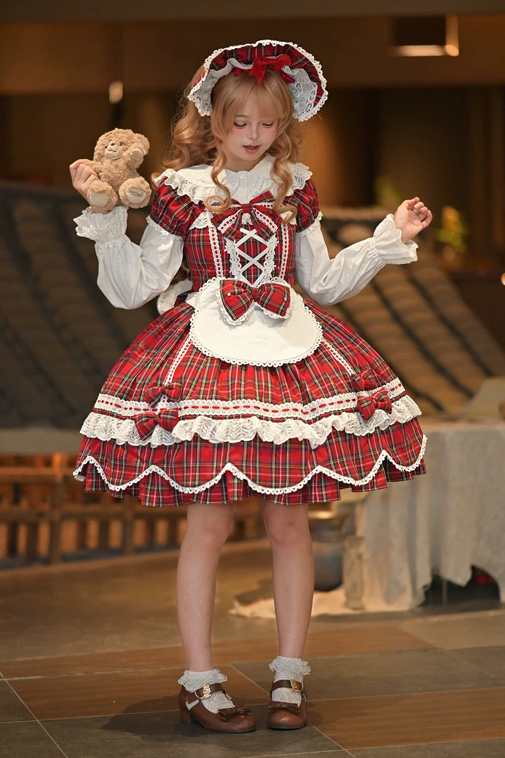 Plaid Petal Bunny - Old School Lolita Plaid OP Dress, Petal-shaped Hem - Image 24