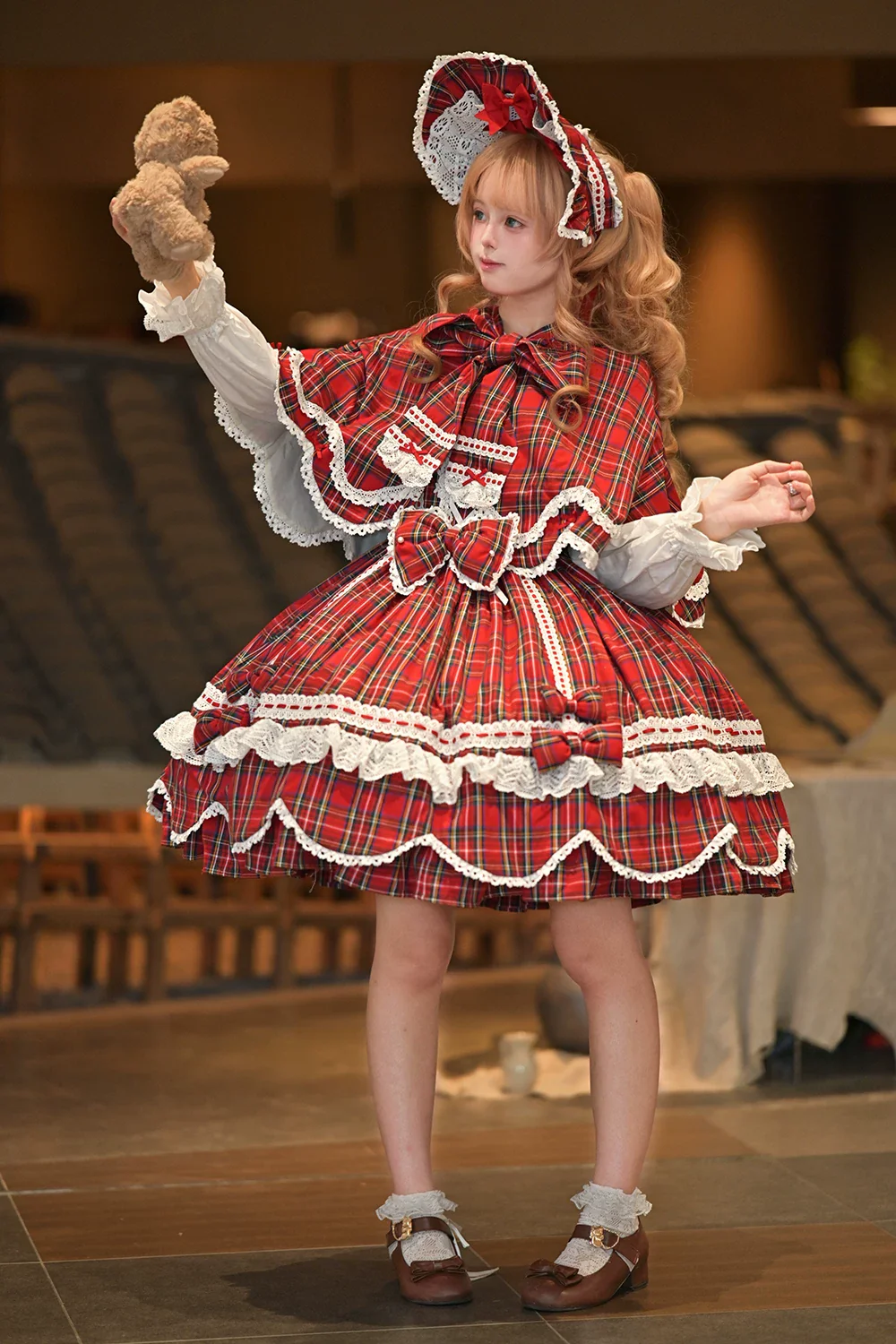 Plaid Petal Bunny - Old School Lolita Plaid OP Dress, Petal-shaped Hem - Image 25