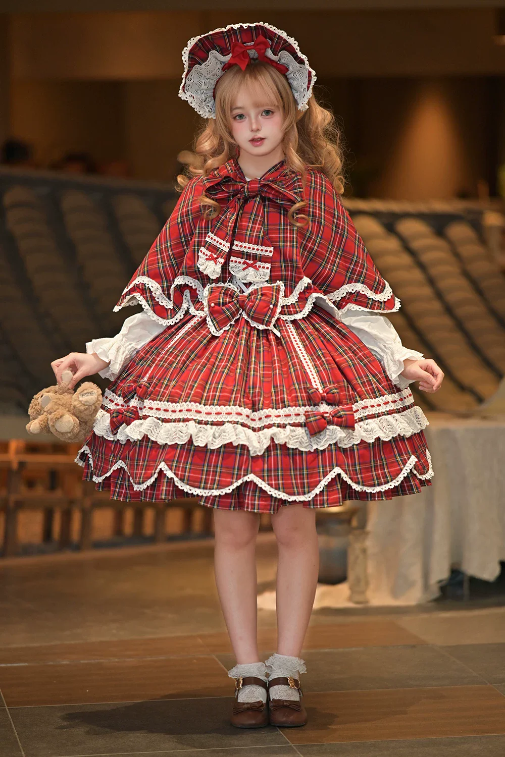 Plaid Petal Bunny - Old School Lolita Plaid OP Dress, Petal-shaped Hem - Image 26